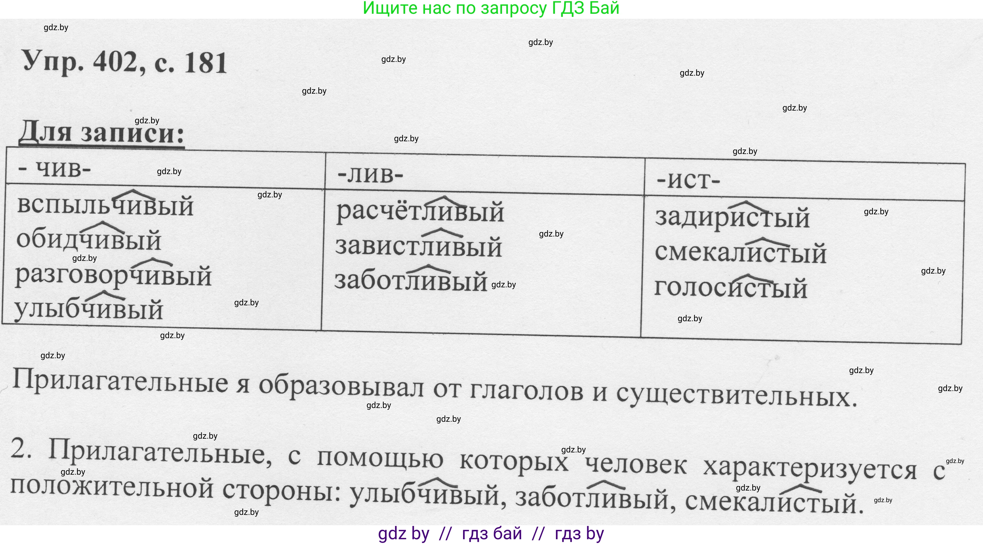 Русский язык, 6 класс Учебник, авторы: Мурина Лариса Александровна, Игнатович Татьяна Владимировна, Жадейко Жанна Фёдоровна, издательство Национальный институт образования, Минск, 2020, страница 181, номер 402, Решение 1