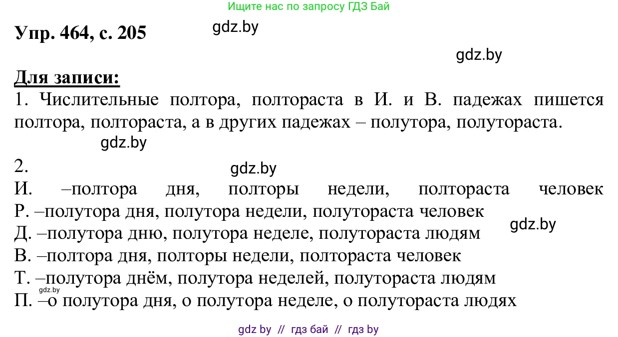 Русский язык, 6 класс Учебник, авторы: Мурина Лариса Александровна, Игнатович Татьяна Владимировна, Жадейко Жанна Фёдоровна, издательство Национальный институт образования, Минск, 2020, страница 205, номер 464, Решение 1