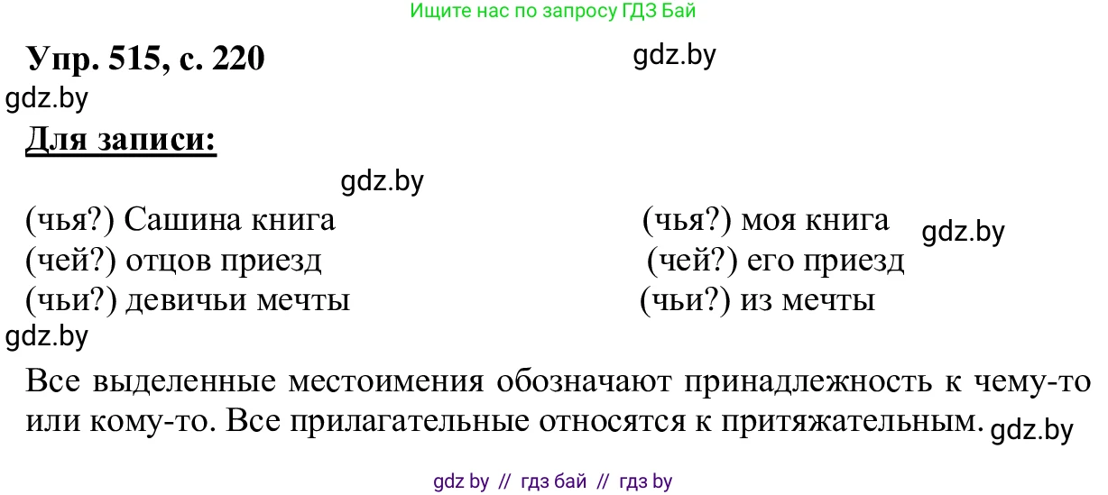 Русский язык, 6 класс Учебник, авторы: Мурина Лариса Александровна, Игнатович Татьяна Владимировна, Жадейко Жанна Фёдоровна, издательство Национальный институт образования, Минск, 2020, страница 220, номер 515, Решение 1