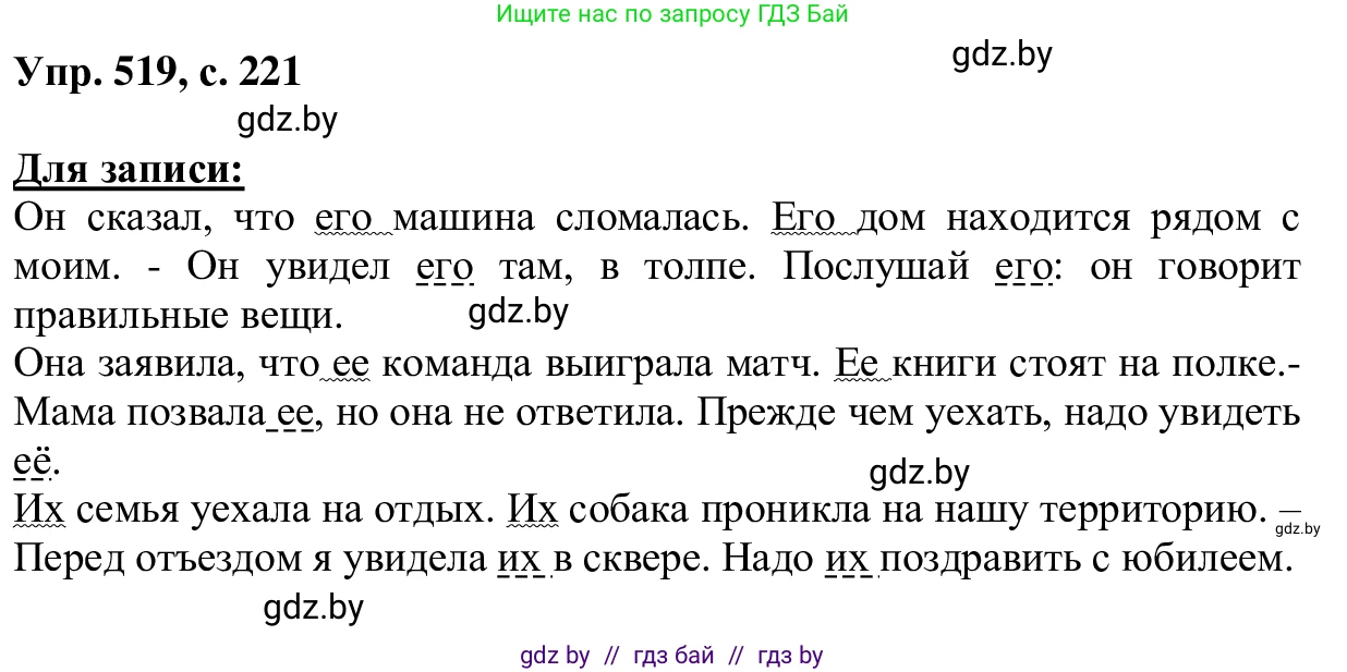 Русский язык, 6 класс Учебник, авторы: Мурина Лариса Александровна, Игнатович Татьяна Владимировна, Жадейко Жанна Фёдоровна, издательство Национальный институт образования, Минск, 2020, страница 221, номер 519, Решение 1