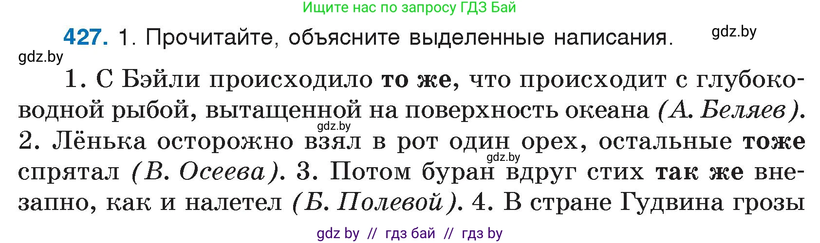 Русский язык, 7 класс Учебник, авторы: Волынец Татьяна Николаевна, Литвинко Франя Михайловна, Долбик Елена Евгеньевна, Таяновская И В, Винник И Р, издательство Национальный институт образования, Минск, 2020, бирюзового цвета, страница 206, номер 427, Условие
