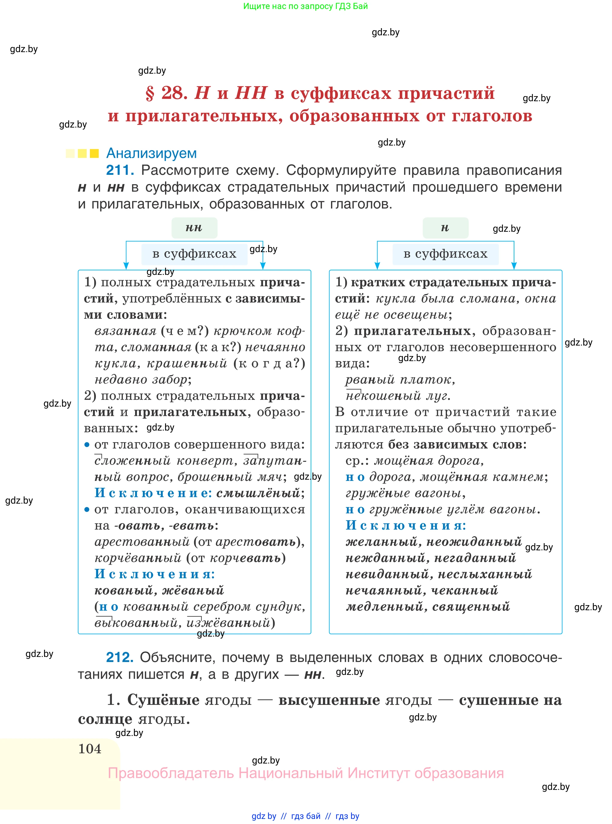 Русский язык, 7 класс Учебник, авторы: Волынец Татьяна Николаевна, Литвинко Франя Михайловна, Долбик Елена Евгеньевна, Таяновская И В, Винник И Р, издательство Национальный институт образования, Минск, 2020, бирюзового цвета, страница 104