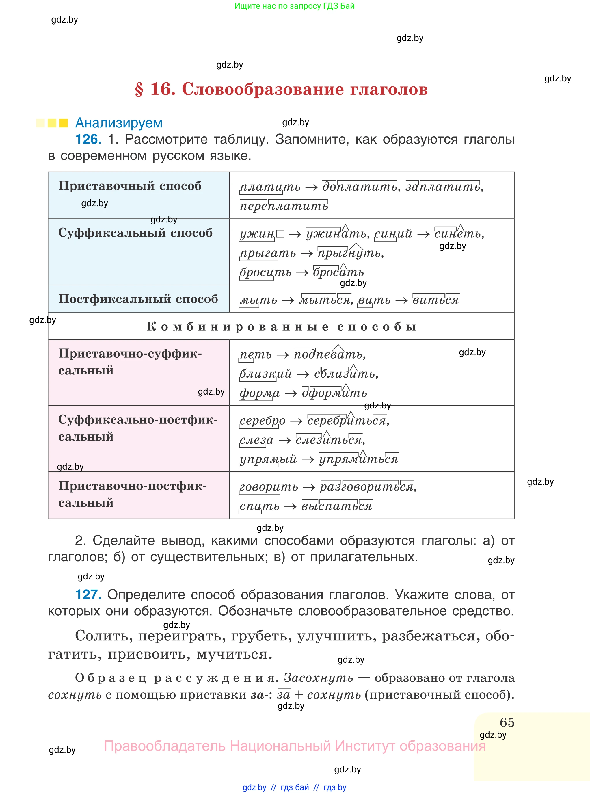 Русский язык, 7 класс Учебник, авторы: Волынец Татьяна Николаевна, Литвинко Франя Михайловна, Долбик Елена Евгеньевна, Таяновская И В, Винник И Р, издательство Национальный институт образования, Минск, 2020, бирюзового цвета, страница 65