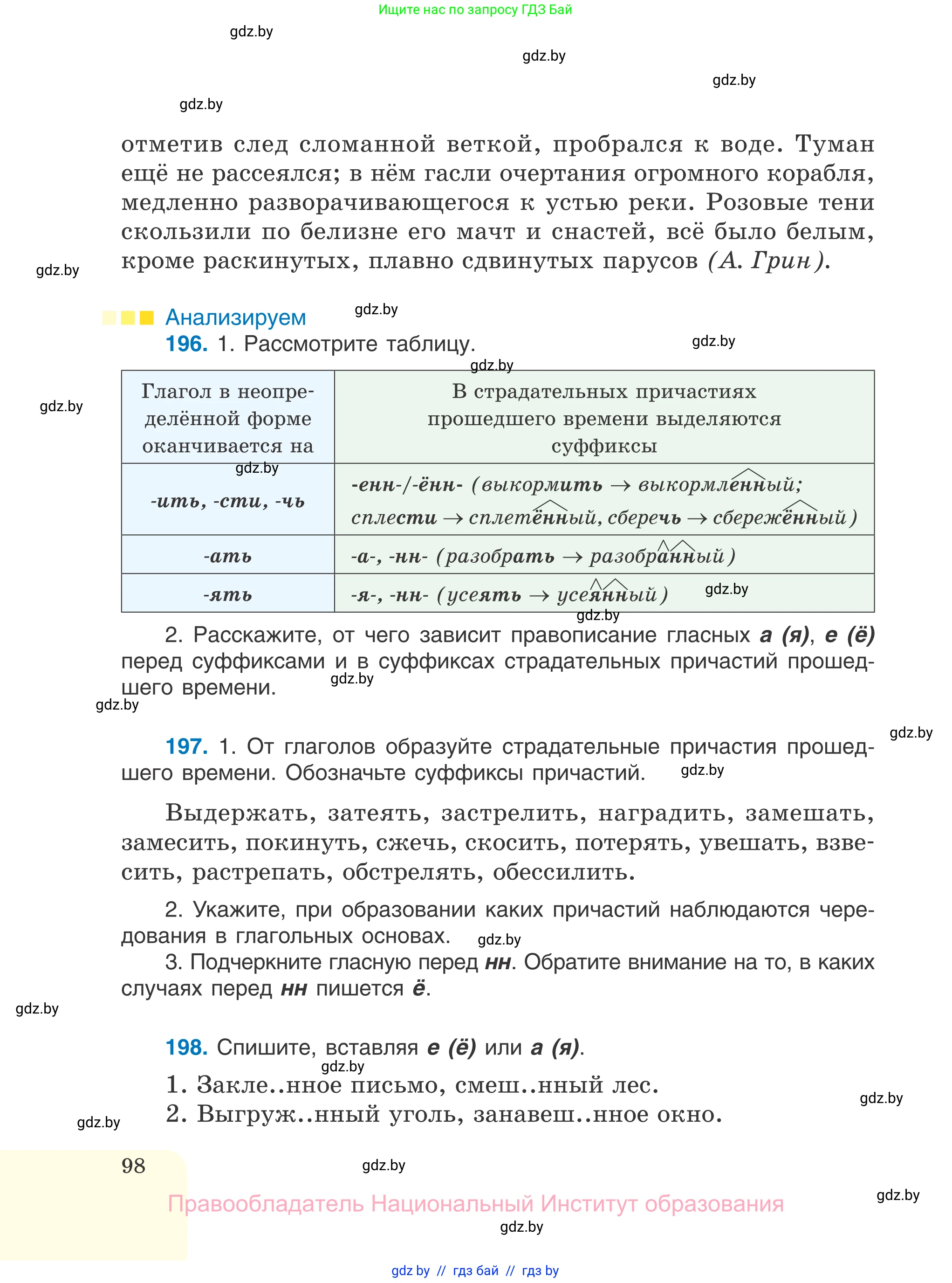 Русский язык, 7 класс Учебник, авторы: Волынец Татьяна Николаевна, Литвинко Франя Михайловна, Долбик Елена Евгеньевна, Таяновская И В, Винник И Р, издательство Национальный институт образования, Минск, 2020, бирюзового цвета, страница 98