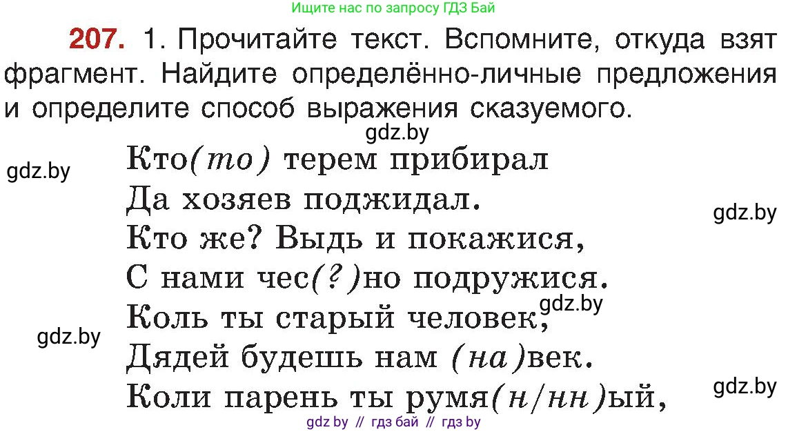 Русский язык, 8 класс Учебник, авторы: Мурина Лариса Александровна, Долбик Елена Евгеньевна, Леонович Валентина Леонидовна, Жадейко Жанна Фёдоровна, издательство Академия образования, Минск, 2024, страница 113, номер 207, Условие