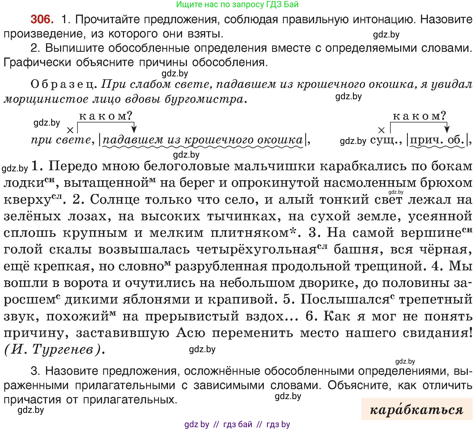 Русский язык, 8 класс Учебник, авторы: Мурина Лариса Александровна, Долбик Елена Евгеньевна, Леонович Валентина Леонидовна, Жадейко Жанна Фёдоровна, издательство Академия образования, Минск, 2024, страница 168, номер 306, Условие