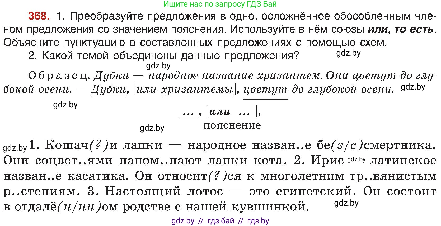 Русский язык, 8 класс Учебник, авторы: Мурина Лариса Александровна, Долбик Елена Евгеньевна, Леонович Валентина Леонидовна, Жадейко Жанна Фёдоровна, издательство Академия образования, Минск, 2024, страница 202, номер 368, Условие