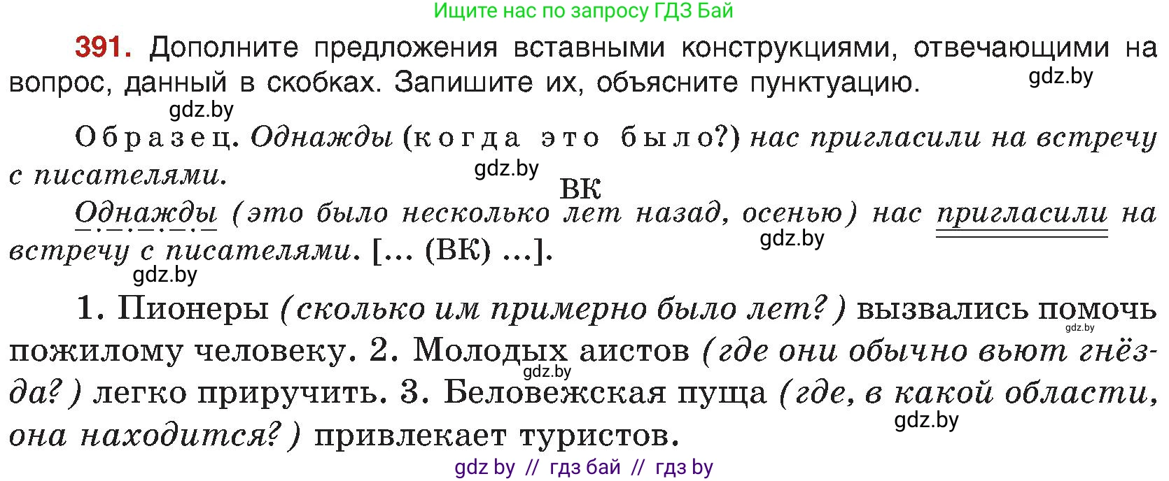 Русский язык, 8 класс Учебник, авторы: Мурина Лариса Александровна, Долбик Елена Евгеньевна, Леонович Валентина Леонидовна, Жадейко Жанна Фёдоровна, издательство Академия образования, Минск, 2024, страница 216, номер 391, Условие