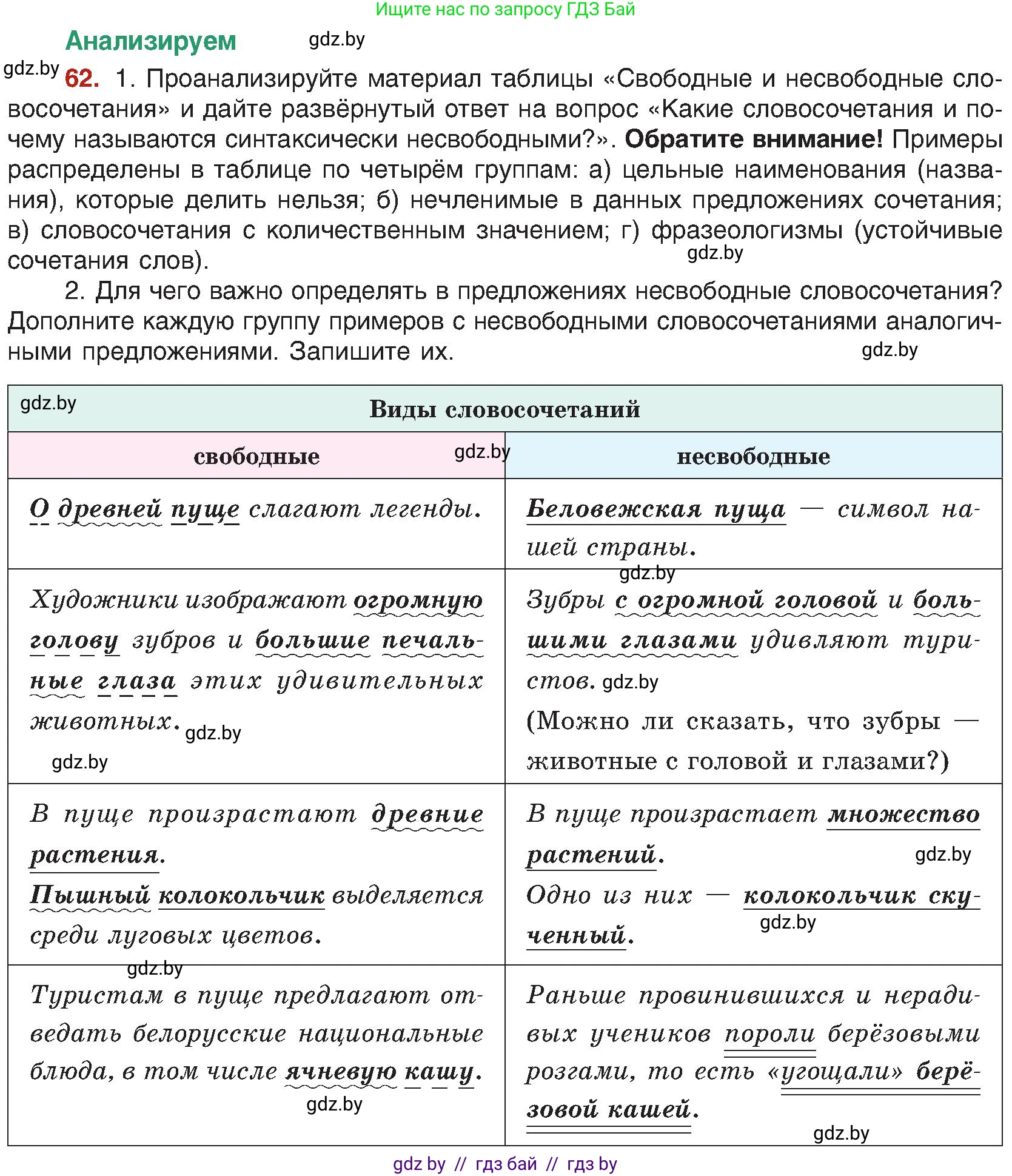 Русский язык, 8 класс Учебник, авторы: Мурина Лариса Александровна, Долбик Елена Евгеньевна, Леонович Валентина Леонидовна, Жадейко Жанна Фёдоровна, издательство Академия образования, Минск, 2024, страница 44, номер 62, Условие