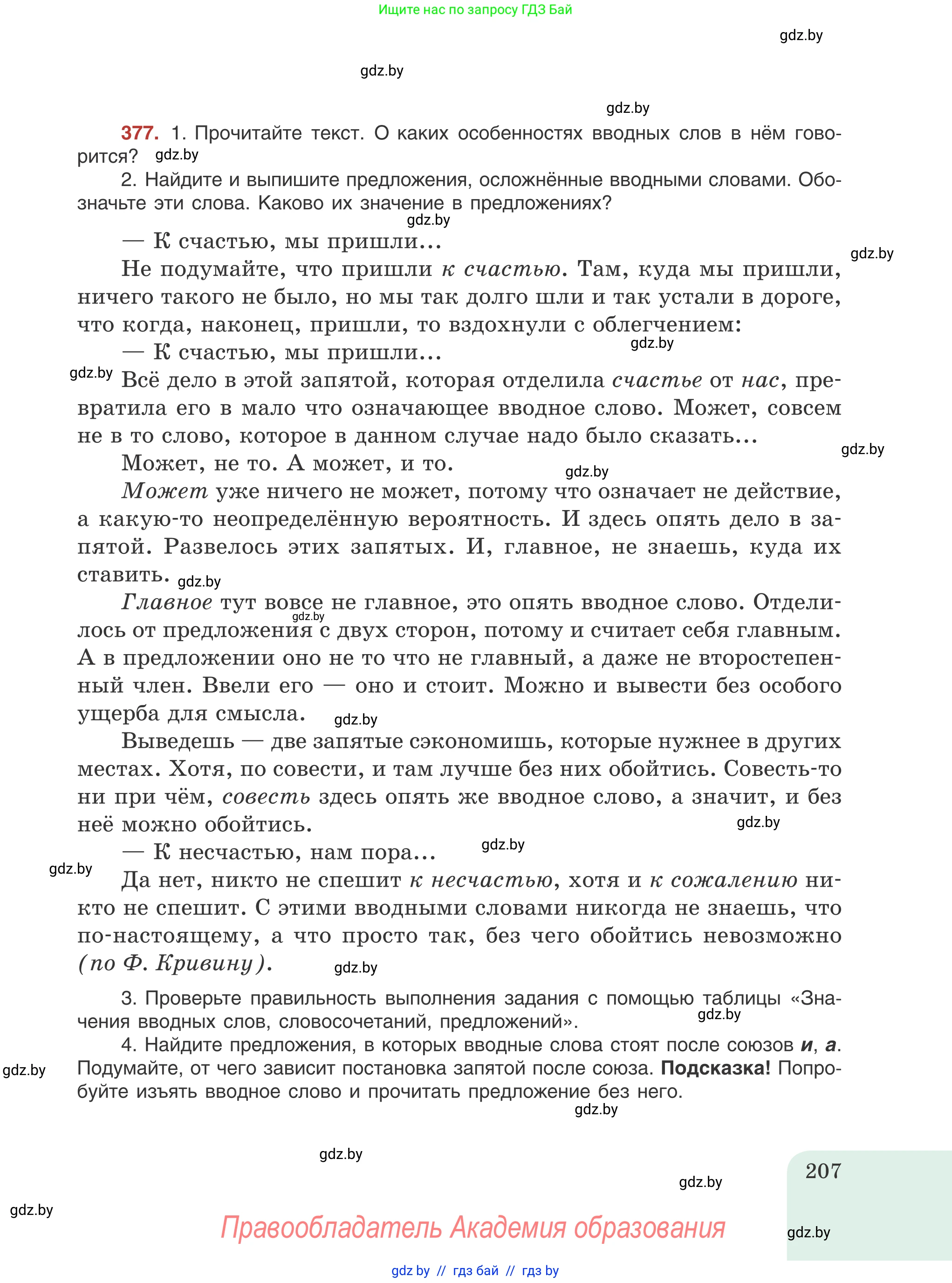 Русский язык, 8 класс Учебник, авторы: Мурина Лариса Александровна, Долбик Елена Евгеньевна, Леонович Валентина Леонидовна, Жадейко Жанна Фёдоровна, издательство Академия образования, Минск, 2024, страница 207