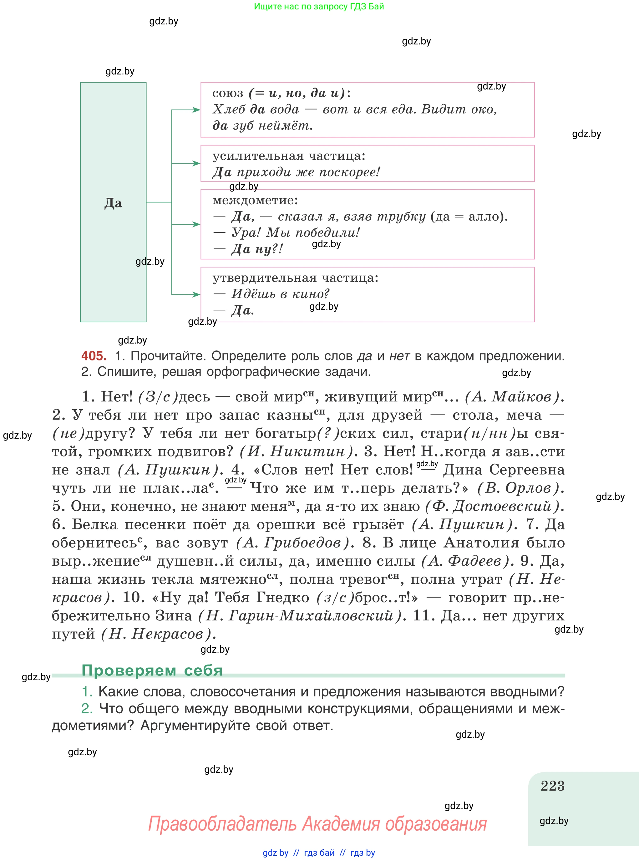 Русский язык, 8 класс Учебник, авторы: Мурина Лариса Александровна, Долбик Елена Евгеньевна, Леонович Валентина Леонидовна, Жадейко Жанна Фёдоровна, издательство Академия образования, Минск, 2024, страница 223
