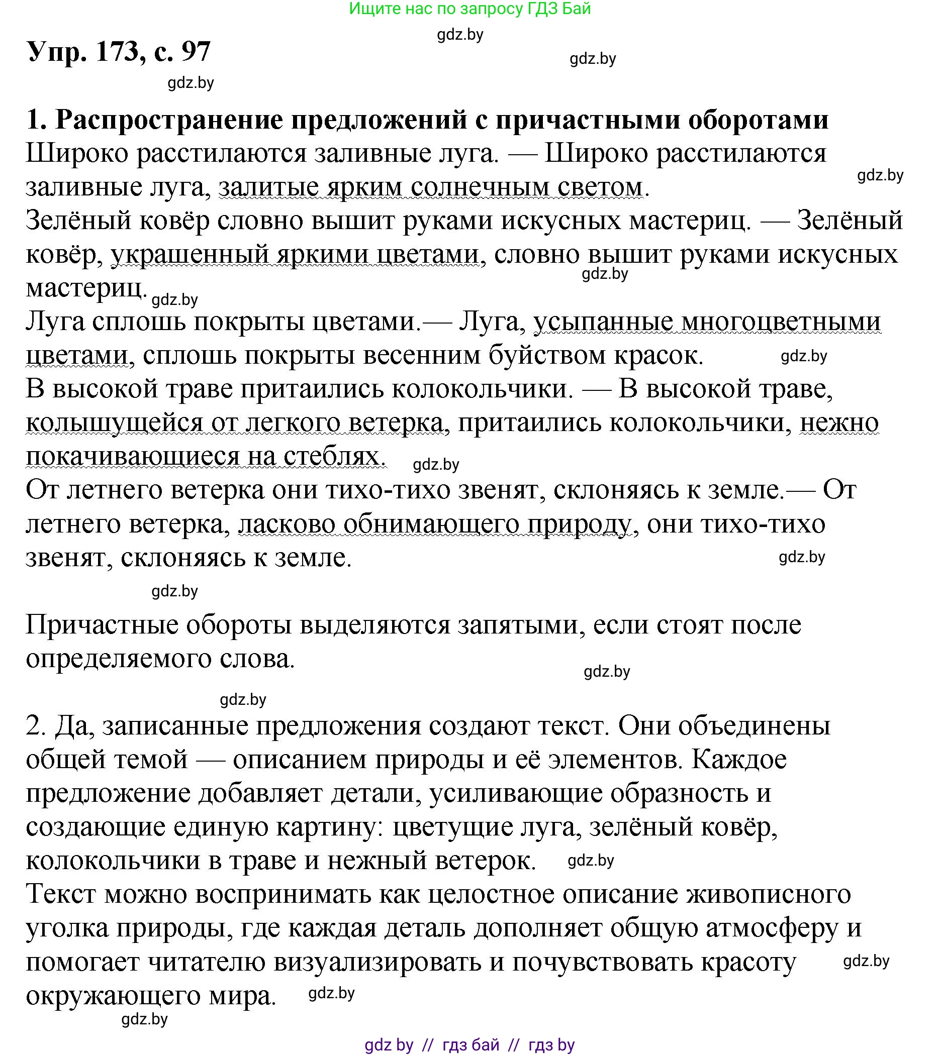 Русский язык, 8 класс Учебник, авторы: Мурина Лариса Александровна, Долбик Елена Евгеньевна, Леонович Валентина Леонидовна, Жадейко Жанна Фёдоровна, издательство Академия образования, Минск, 2024, страница 97, номер 173, Решение