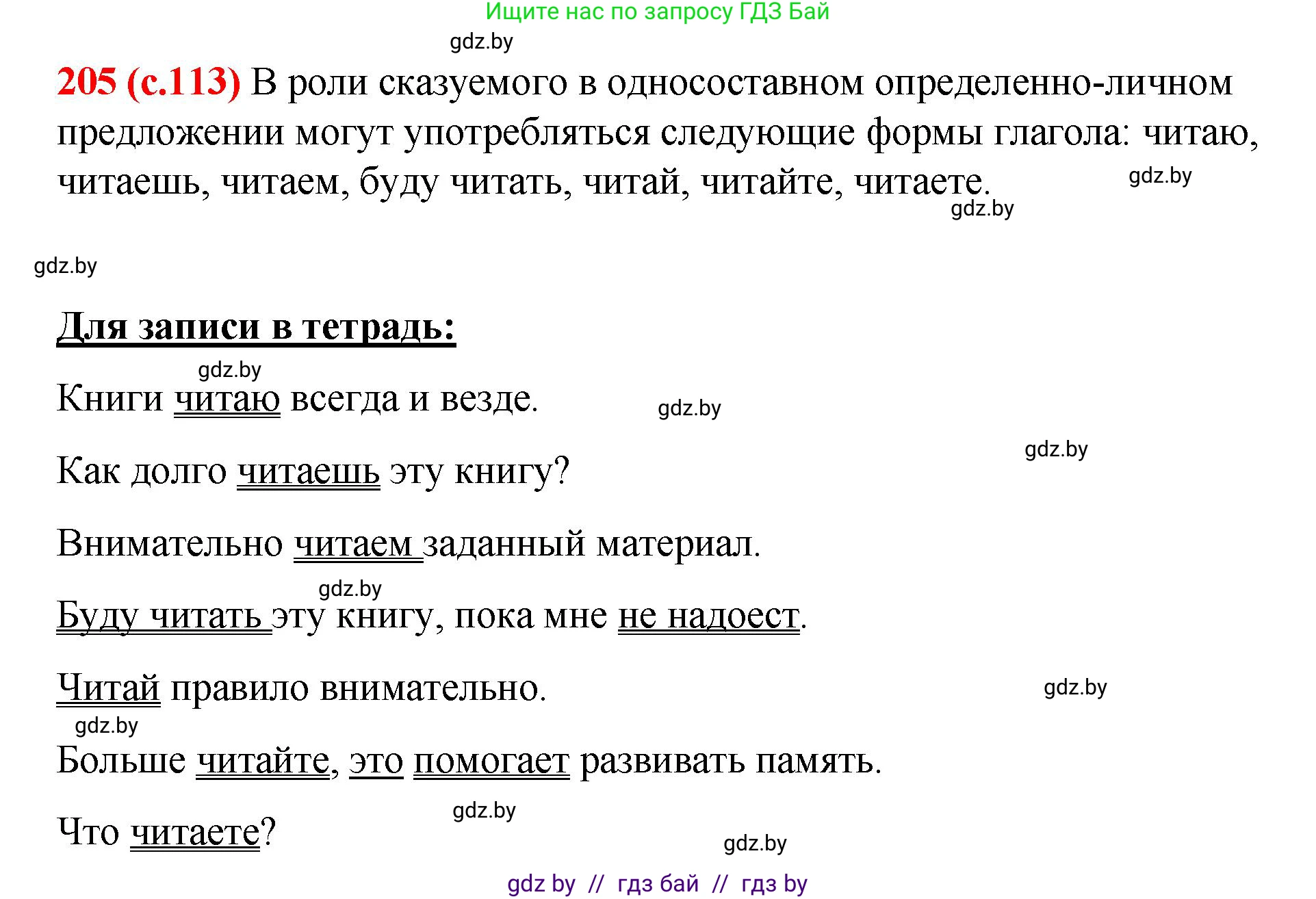 Русский язык, 8 класс Учебник, авторы: Мурина Лариса Александровна, Долбик Елена Евгеньевна, Леонович Валентина Леонидовна, Жадейко Жанна Фёдоровна, издательство Академия образования, Минск, 2024, страница 113, номер 205, Решение
