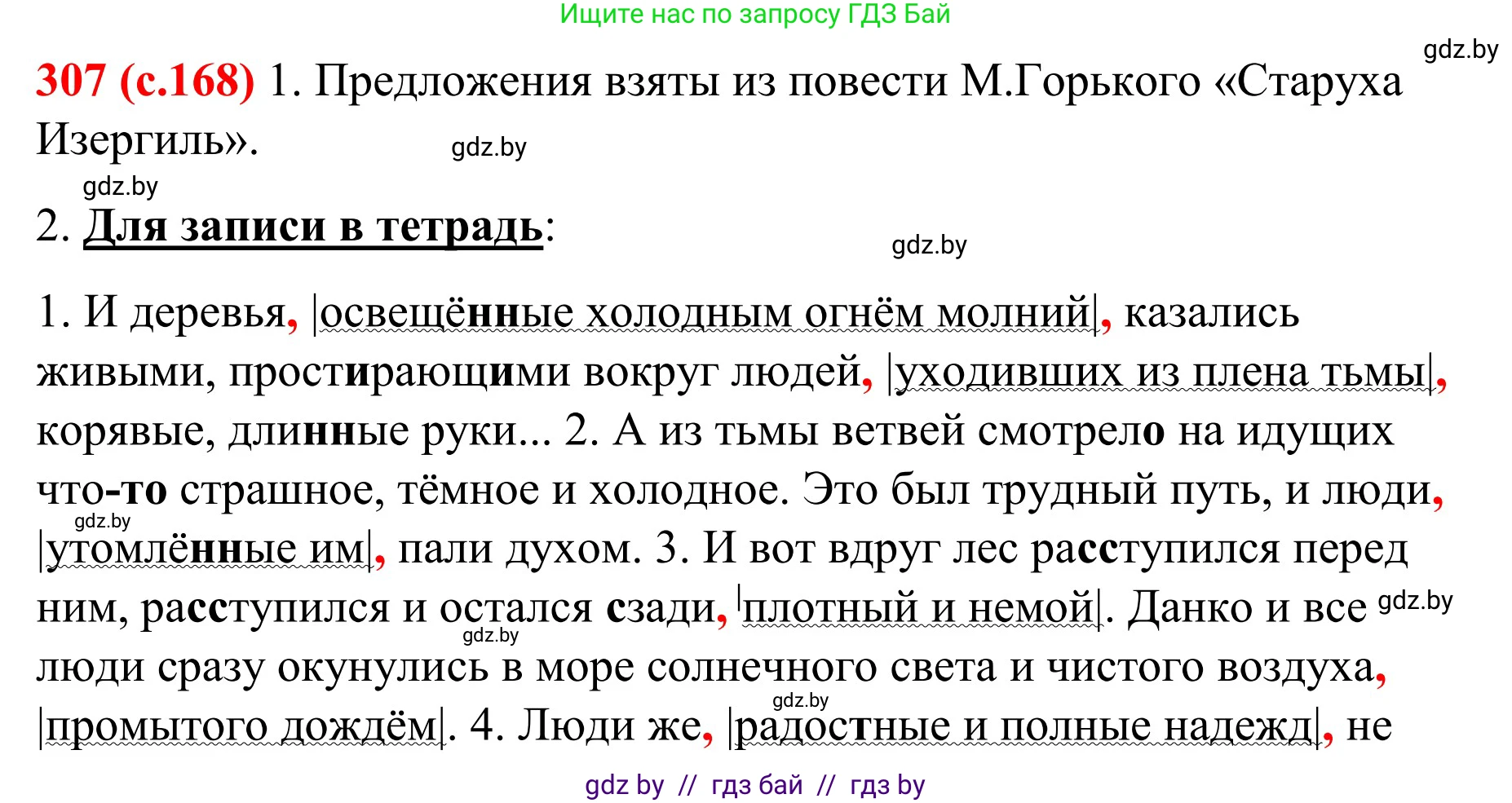 Русский язык, 8 класс Учебник, авторы: Мурина Лариса Александровна, Долбик Елена Евгеньевна, Леонович Валентина Леонидовна, Жадейко Жанна Фёдоровна, издательство Академия образования, Минск, 2024, страница 168, номер 307, Решение