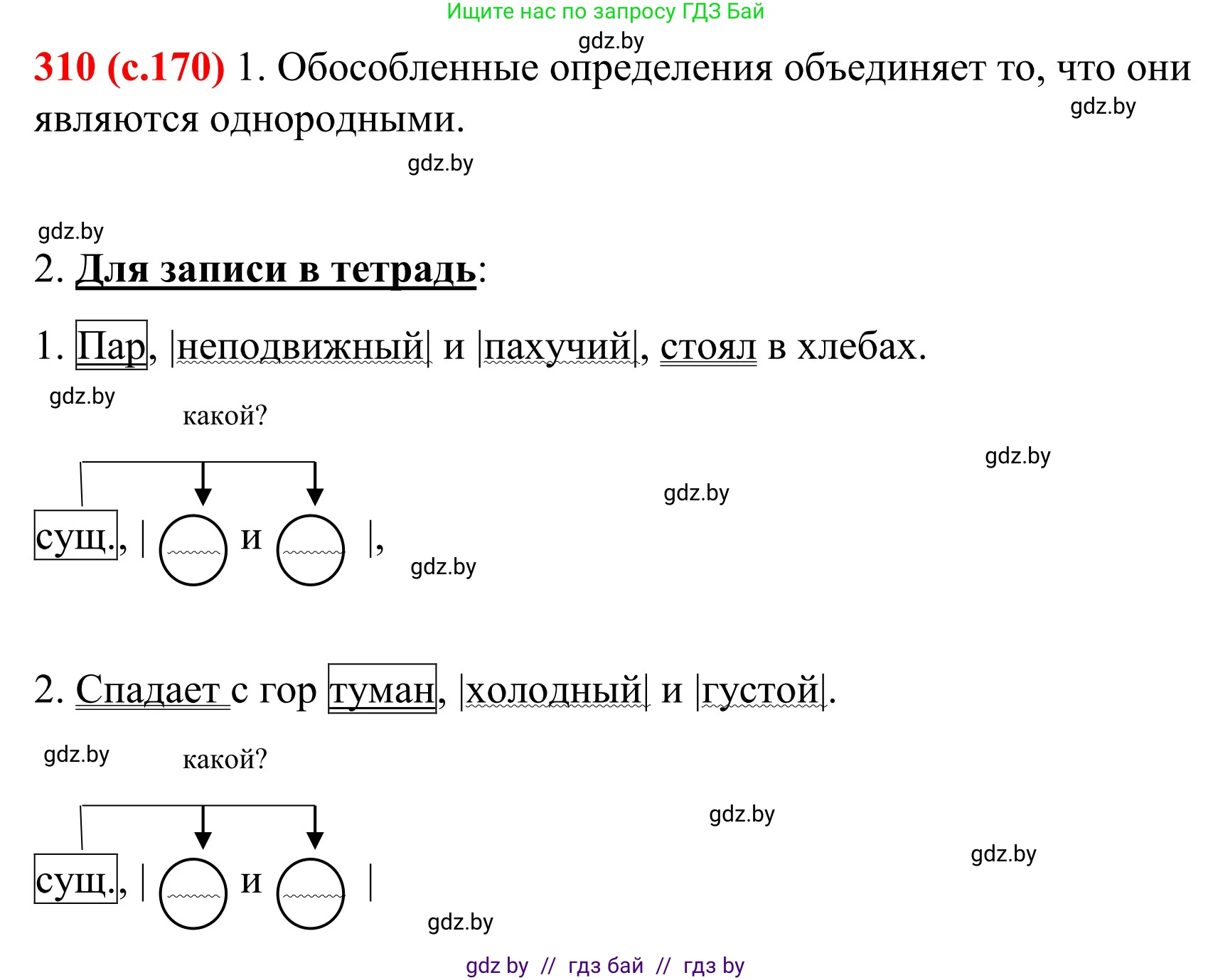 Русский язык, 8 класс Учебник, авторы: Мурина Лариса Александровна, Долбик Елена Евгеньевна, Леонович Валентина Леонидовна, Жадейко Жанна Фёдоровна, издательство Академия образования, Минск, 2024, страница 170, номер 310, Решение