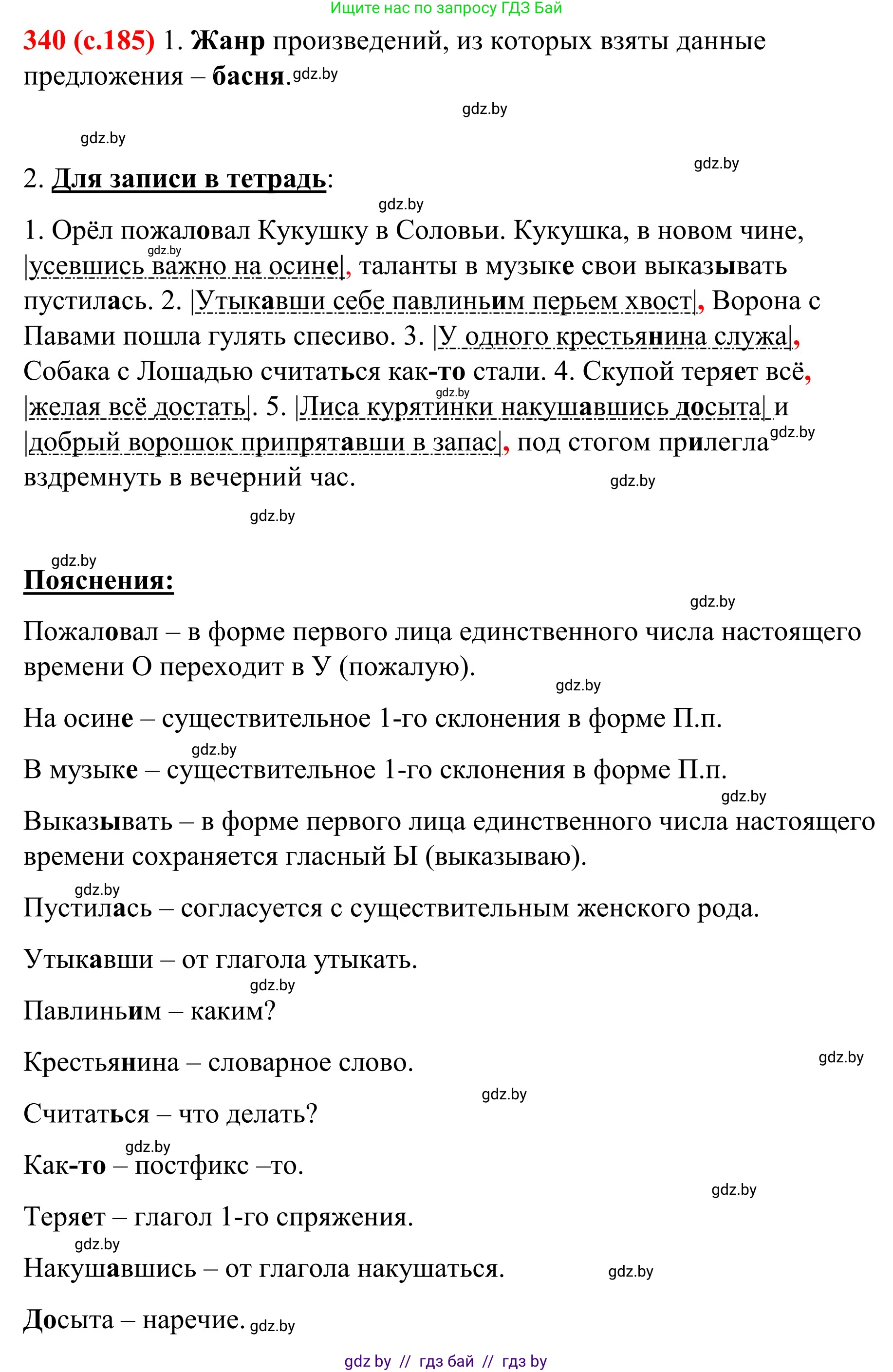Русский язык, 8 класс Учебник, авторы: Мурина Лариса Александровна, Долбик Елена Евгеньевна, Леонович Валентина Леонидовна, Жадейко Жанна Фёдоровна, издательство Академия образования, Минск, 2024, страница 185, номер 340, Решение