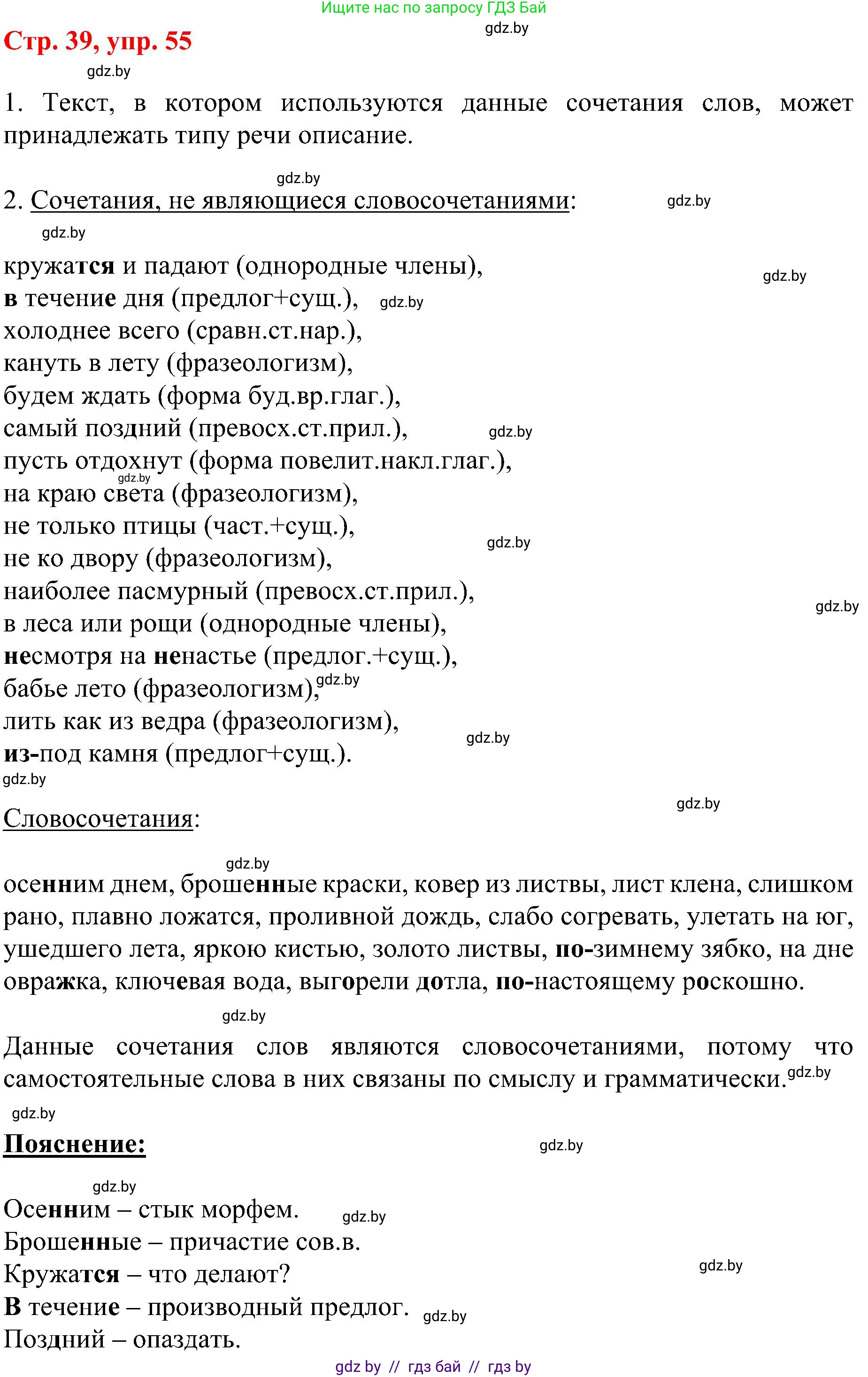 Русский язык, 8 класс Учебник, авторы: Мурина Лариса Александровна, Долбик Елена Евгеньевна, Леонович Валентина Леонидовна, Жадейко Жанна Фёдоровна, издательство Академия образования, Минск, 2024, страница 39, номер 55, Решение