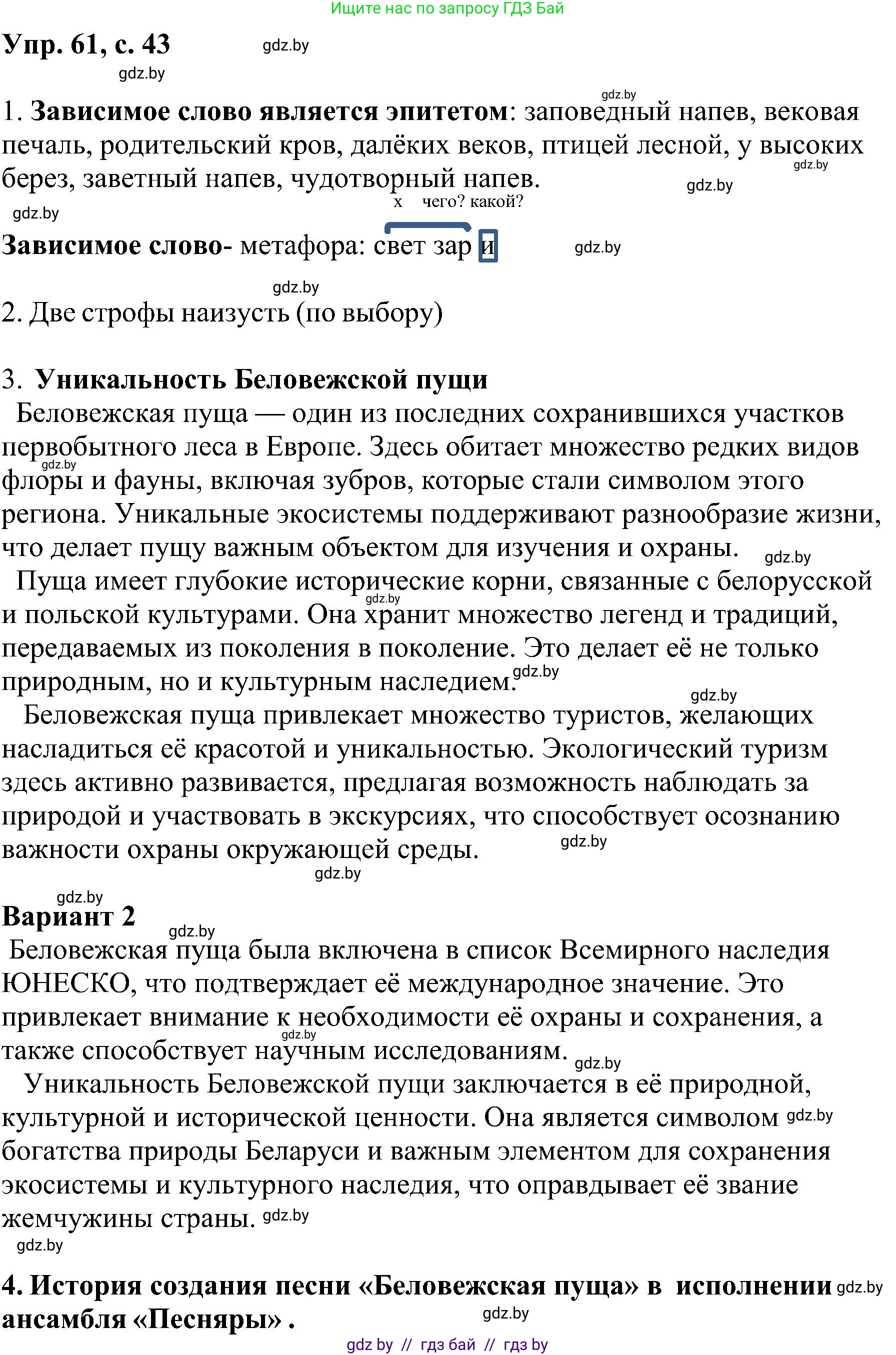 Русский язык, 8 класс Учебник, авторы: Мурина Лариса Александровна, Долбик Елена Евгеньевна, Леонович Валентина Леонидовна, Жадейко Жанна Фёдоровна, издательство Академия образования, Минск, 2024, страница 43, номер 61, Решение