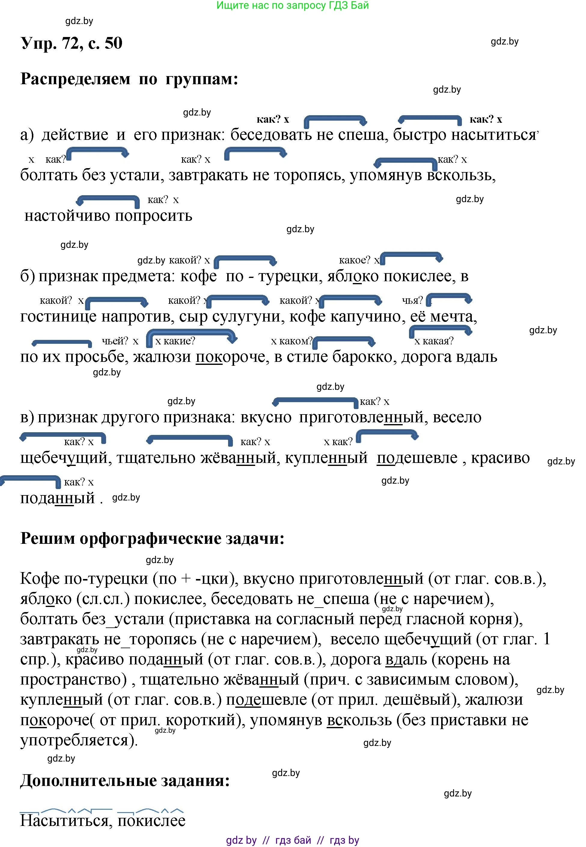 Русский язык, 8 класс Учебник, авторы: Мурина Лариса Александровна, Долбик Елена Евгеньевна, Леонович Валентина Леонидовна, Жадейко Жанна Фёдоровна, издательство Академия образования, Минск, 2024, страница 50, номер 72, Решение