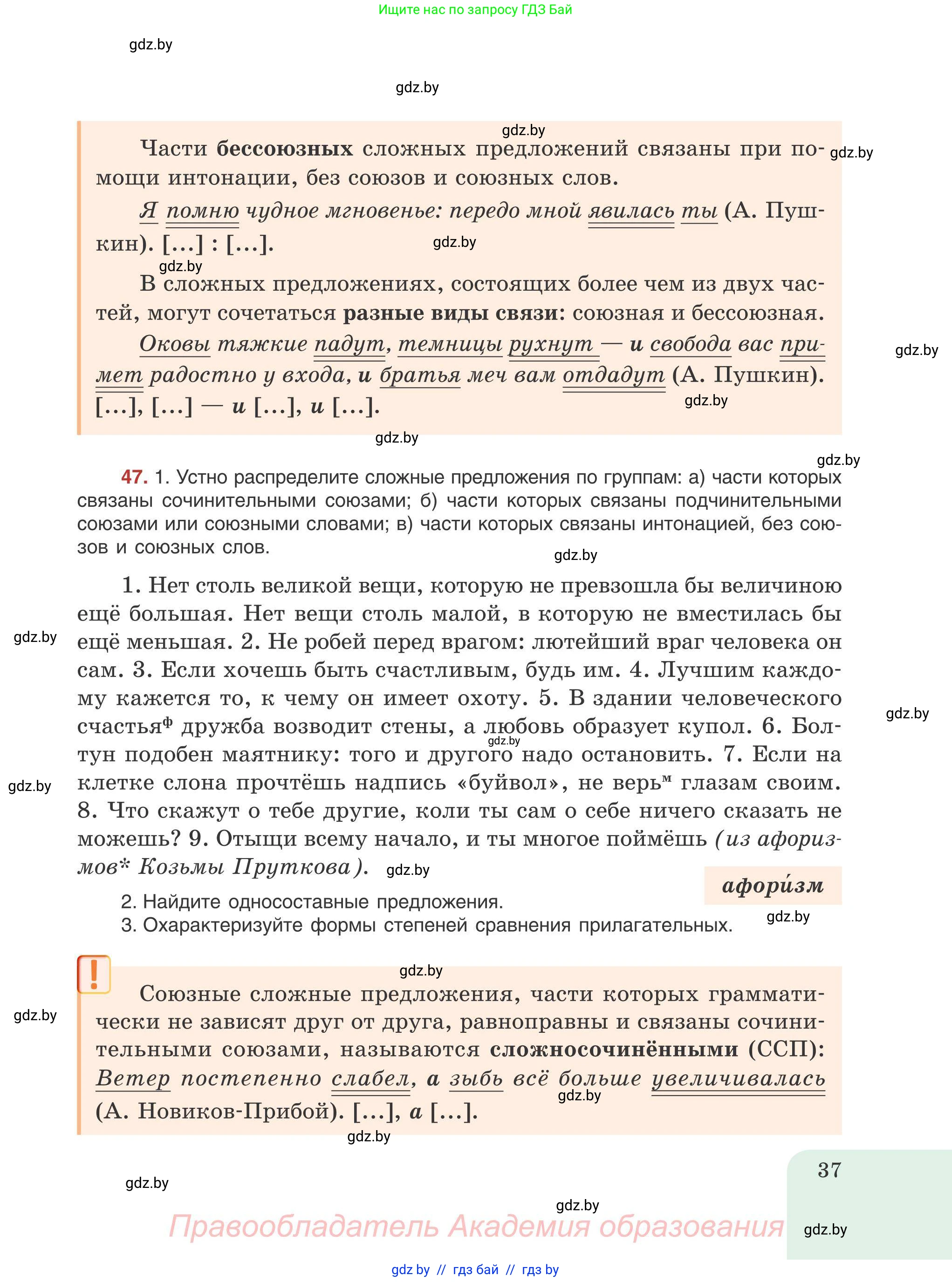 Русский язык, 9 класс Учебник, авторы: Мурина Лариса Александровна, Литвинко Франя Михайловна, Долбик Елена Евгеньевна, Пипченко Н М, Германович С Ф, Таяновская И В, издательство Академия образования, Минск, 2025, страница 37