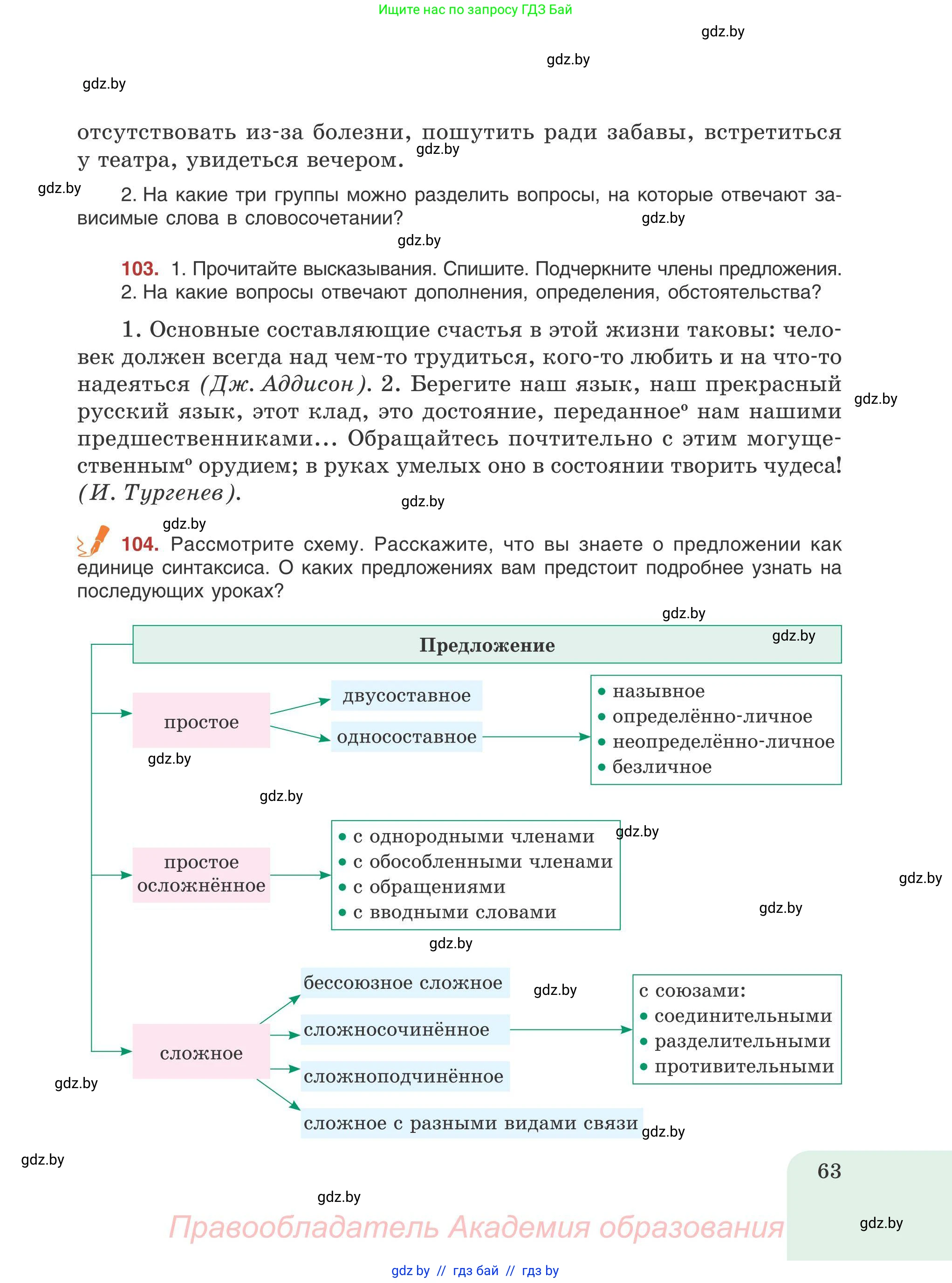 Русский язык, 9 класс Учебник, авторы: Мурина Лариса Александровна, Литвинко Франя Михайловна, Долбик Елена Евгеньевна, Пипченко Н М, Германович С Ф, Таяновская И В, издательство Академия образования, Минск, 2025, страница 63