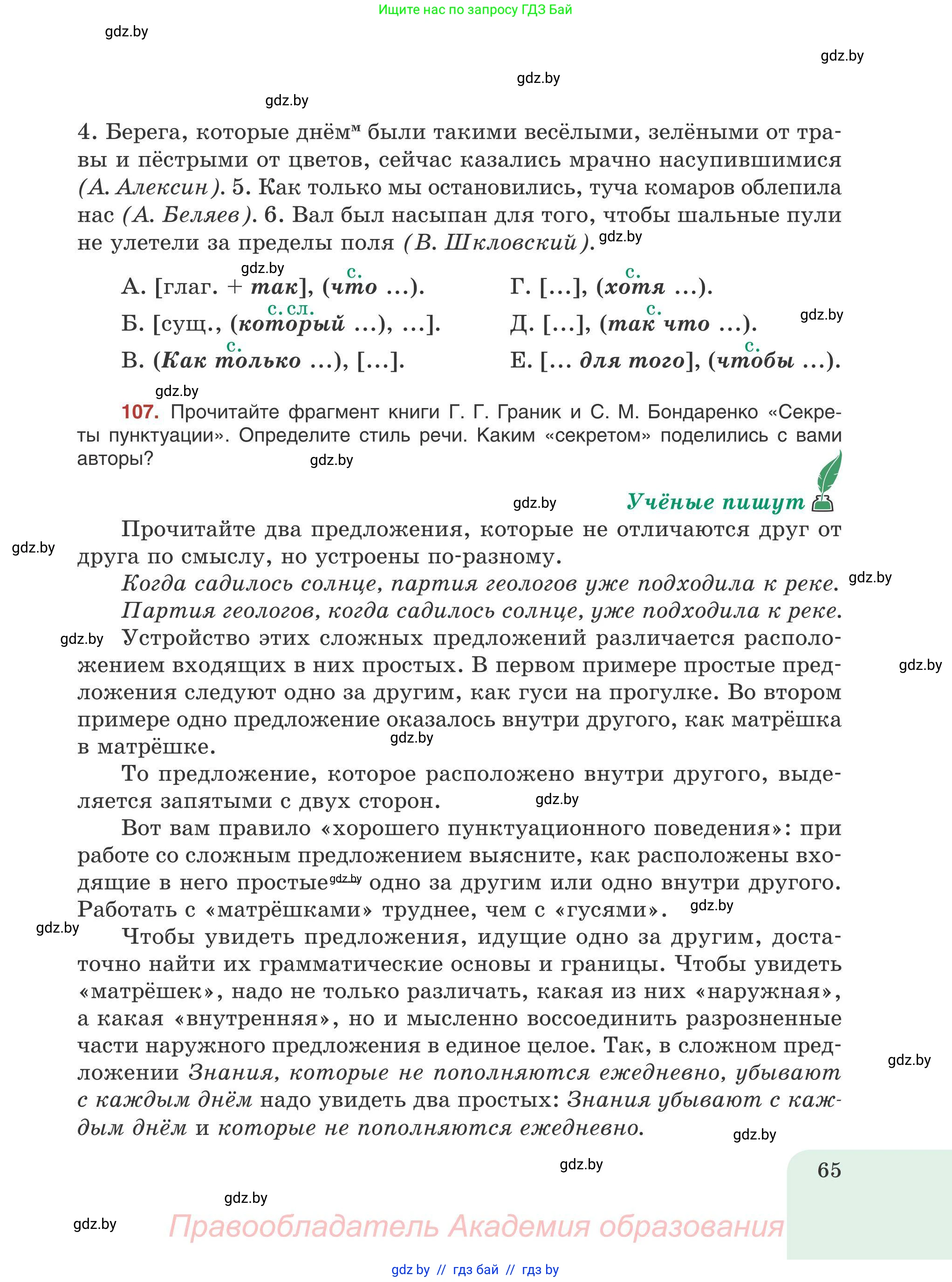 Русский язык, 9 класс Учебник, авторы: Мурина Лариса Александровна, Литвинко Франя Михайловна, Долбик Елена Евгеньевна, Пипченко Н М, Германович С Ф, Таяновская И В, издательство Академия образования, Минск, 2025, страница 65