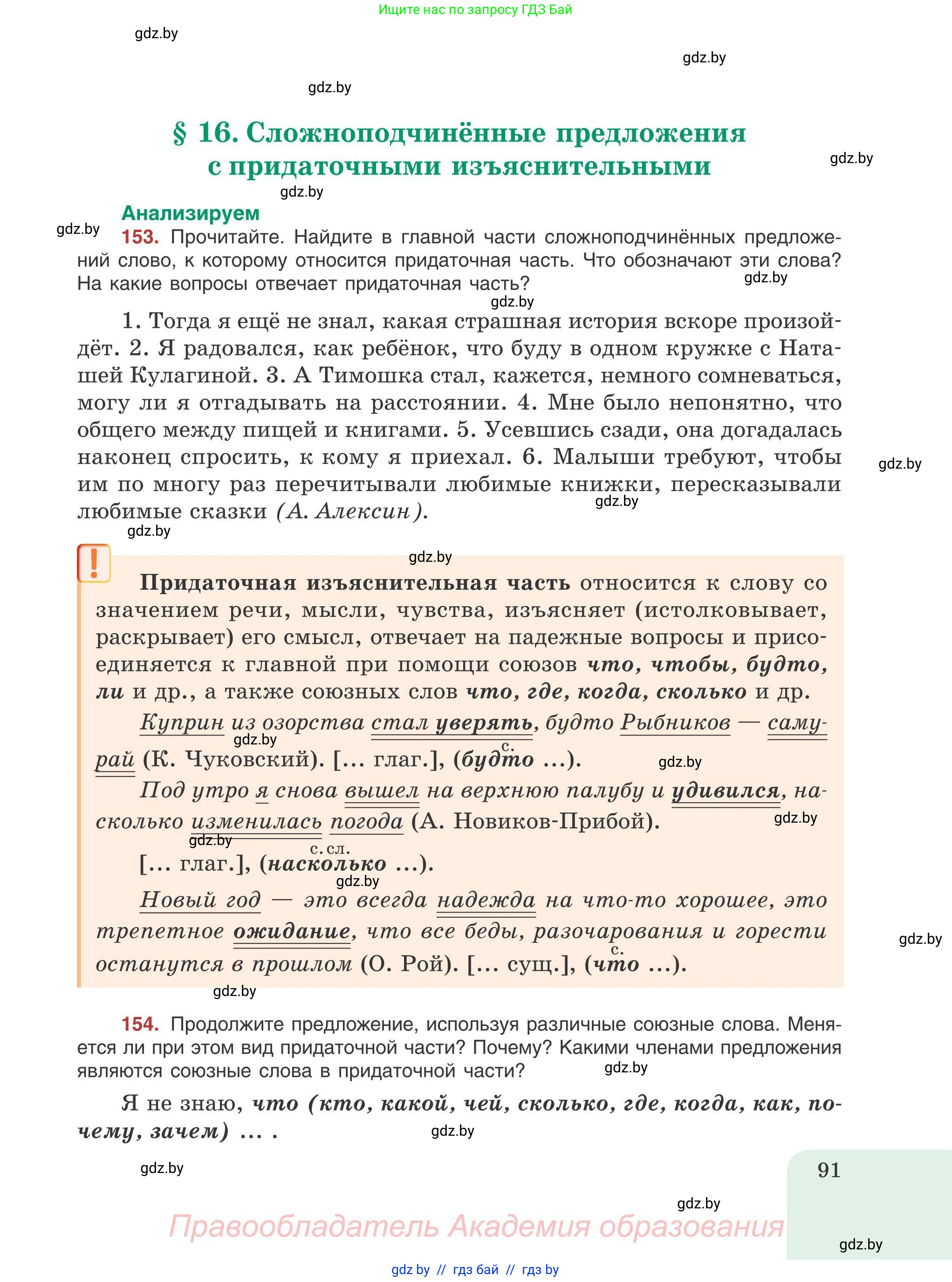 Русский язык, 9 класс Учебник, авторы: Мурина Лариса Александровна, Литвинко Франя Михайловна, Долбик Елена Евгеньевна, Пипченко Н М, Германович С Ф, Таяновская И В, издательство Академия образования, Минск, 2025, страница 91