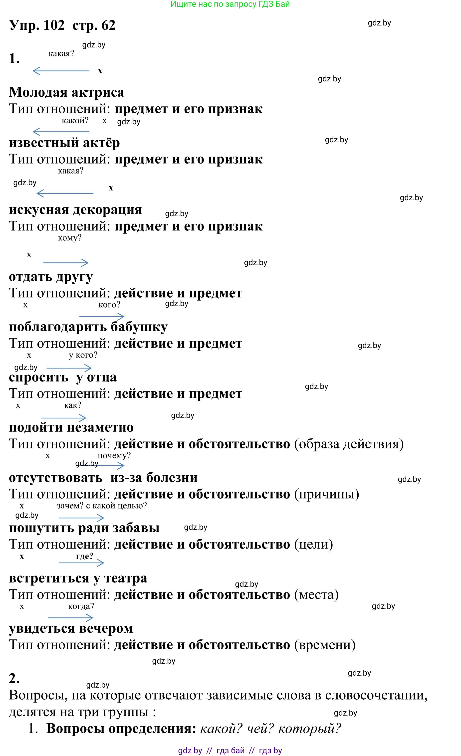 Русский язык, 9 класс Учебник, авторы: Мурина Лариса Александровна, Литвинко Франя Михайловна, Долбик Елена Евгеньевна, Пипченко Н М, Германович С Ф, Таяновская И В, издательство Академия образования, Минск, 2025, страница 62, номер 102, Решение 2025
