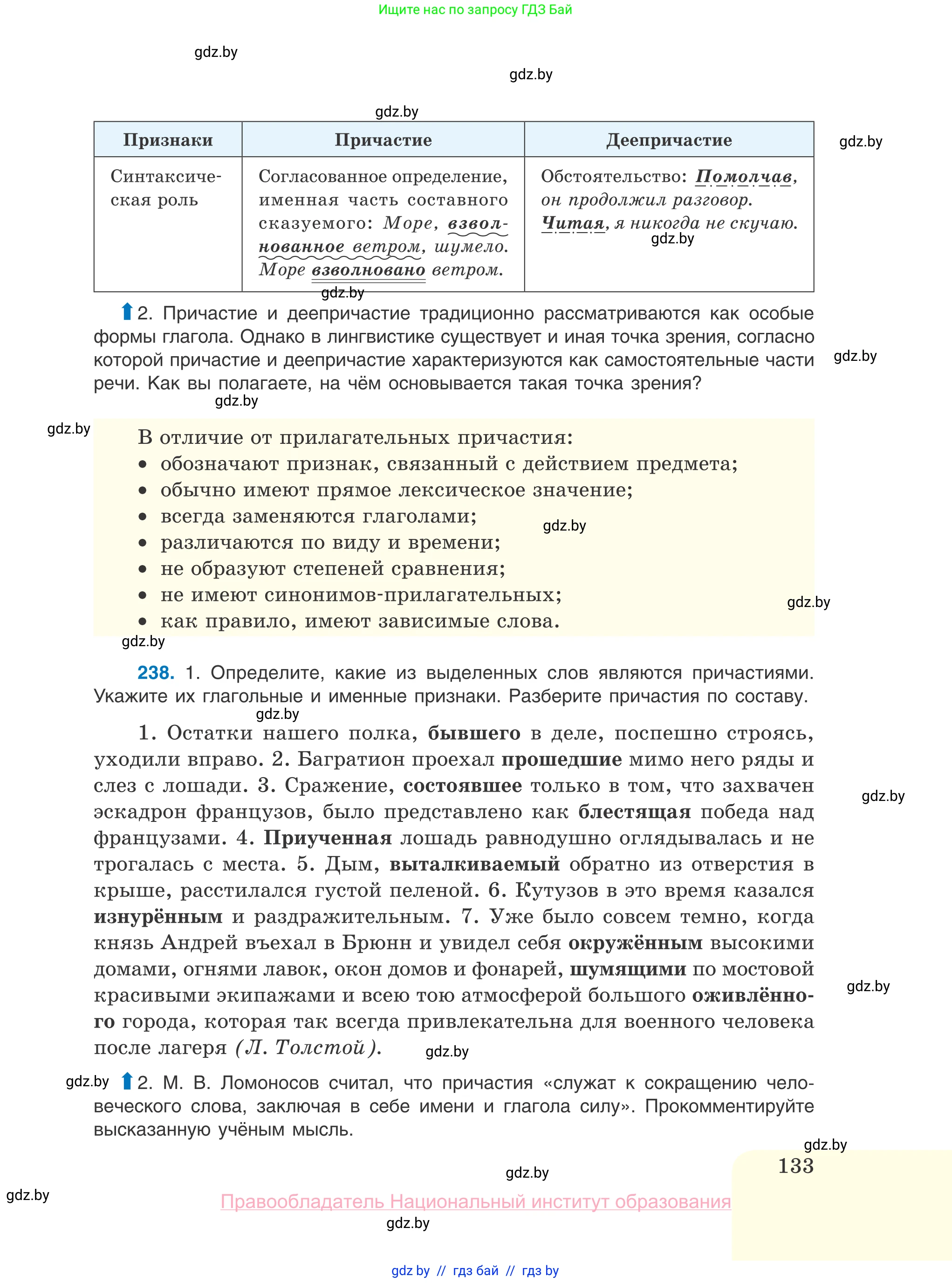 Русский язык, 10 класс Учебник, авторы: Леонович Валентина Леонидовна, Саникович Валентина Александровна, Литвинко Франя Михайловна, Волынец Татьяна Николаевна, Долбик Елена Евгеньевна, Малецкая М И, Мурина Лариса Александровна, Таяновская И В, издательство Национальный институт образования, Минск, 2020, страница 133
