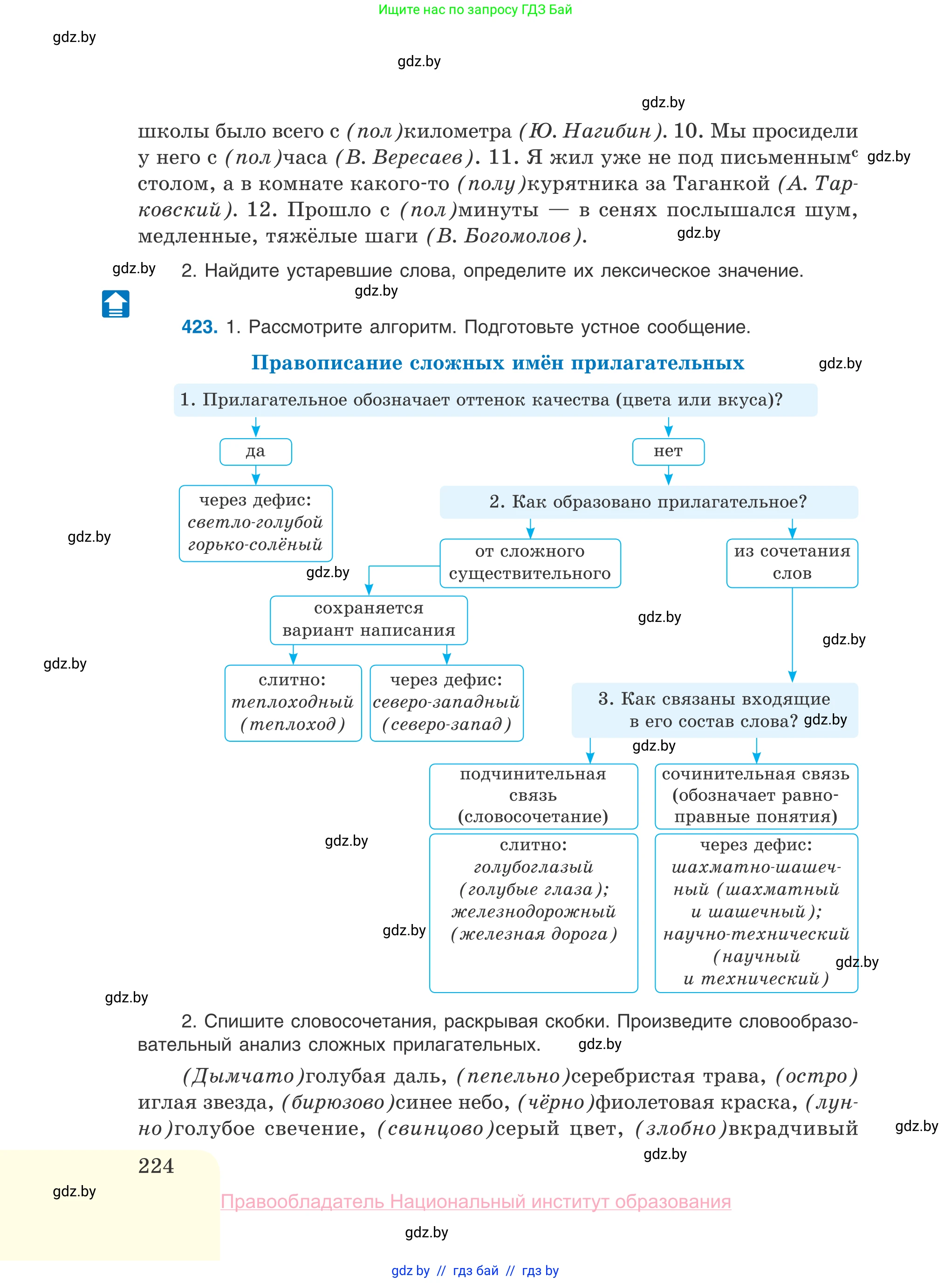 Русский язык, 10 класс Учебник, авторы: Леонович Валентина Леонидовна, Саникович Валентина Александровна, Литвинко Франя Михайловна, Волынец Татьяна Николаевна, Долбик Елена Евгеньевна, Малецкая М И, Мурина Лариса Александровна, Таяновская И В, издательство Национальный институт образования, Минск, 2020, страница 224
