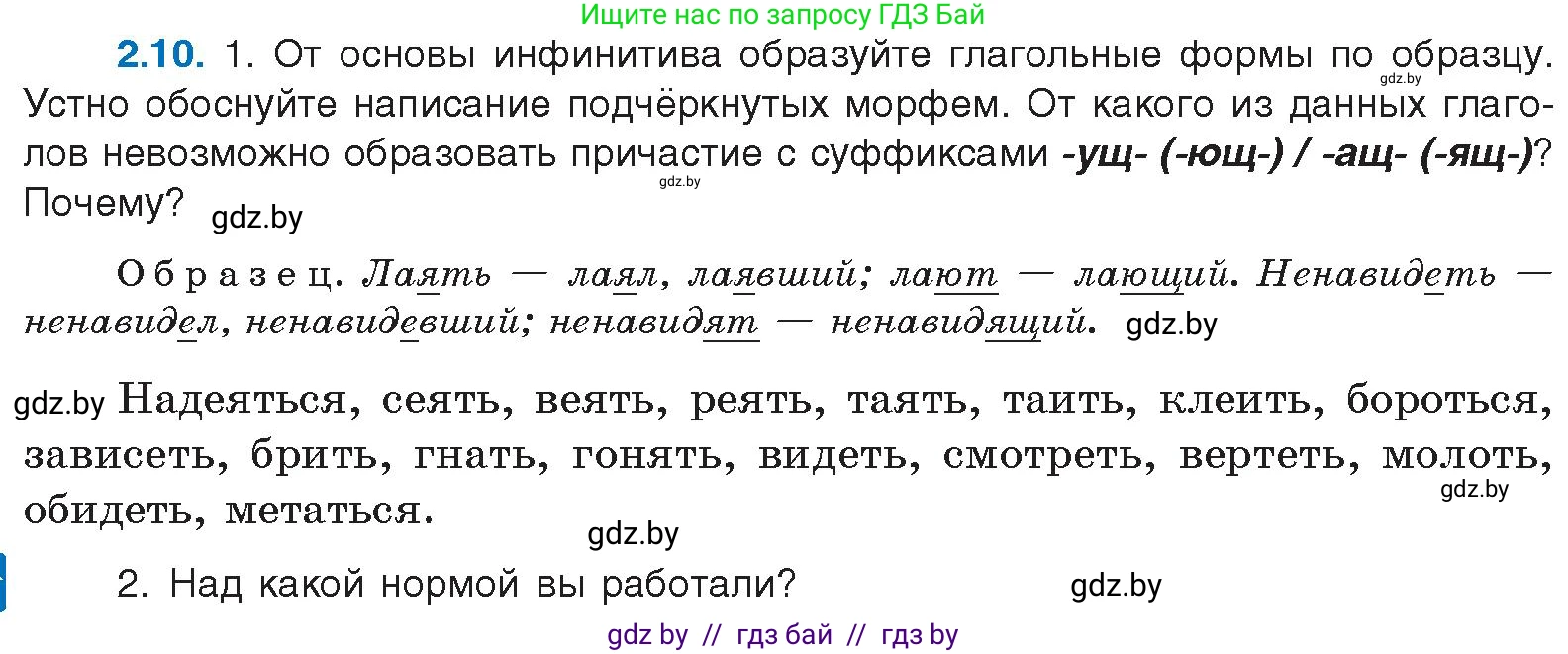 Русский язык, 11 класс Учебник, авторы: Долбик Елена Евгеньевна, Литвинко Франя Михайловна, Мурина Лариса Александровна, Шиманович Т В, Таяновская И В, Орловская О Я, издательство Национальный институт образования, Минск, 2021, страница 10, номер 2.10, Условие