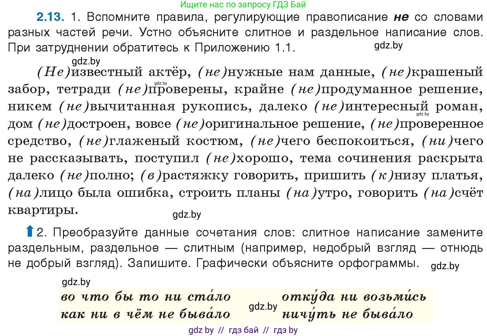 Русский язык, 11 класс Учебник, авторы: Долбик Елена Евгеньевна, Литвинко Франя Михайловна, Мурина Лариса Александровна, Шиманович Т В, Таяновская И В, Орловская О Я, издательство Национальный институт образования, Минск, 2021, страница 11, номер 2.13, Условие