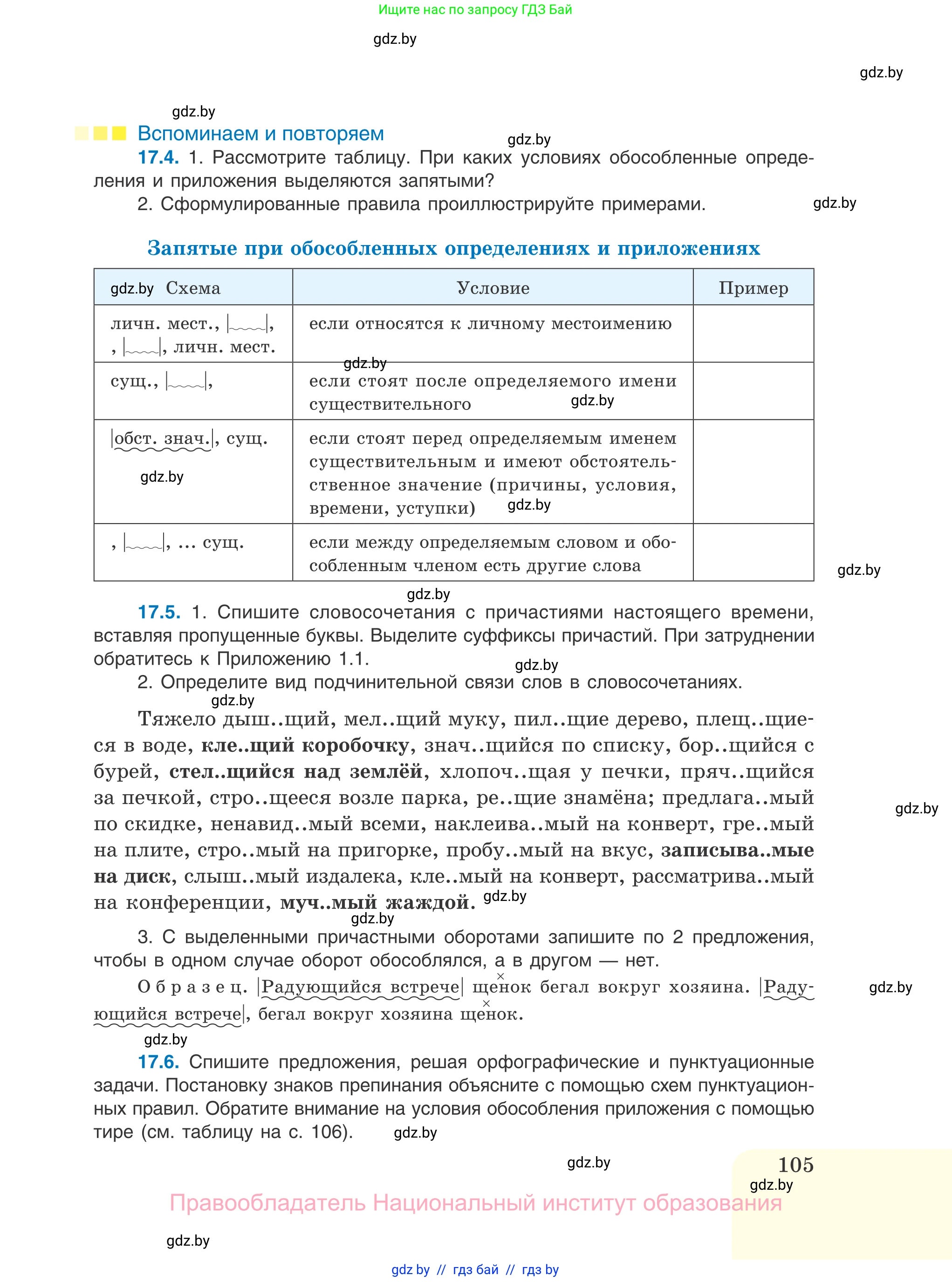 Русский язык, 11 класс Учебник, авторы: Долбик Елена Евгеньевна, Литвинко Франя Михайловна, Мурина Лариса Александровна, Шиманович Т В, Таяновская И В, Орловская О Я, издательство Национальный институт образования, Минск, 2021, страница 105