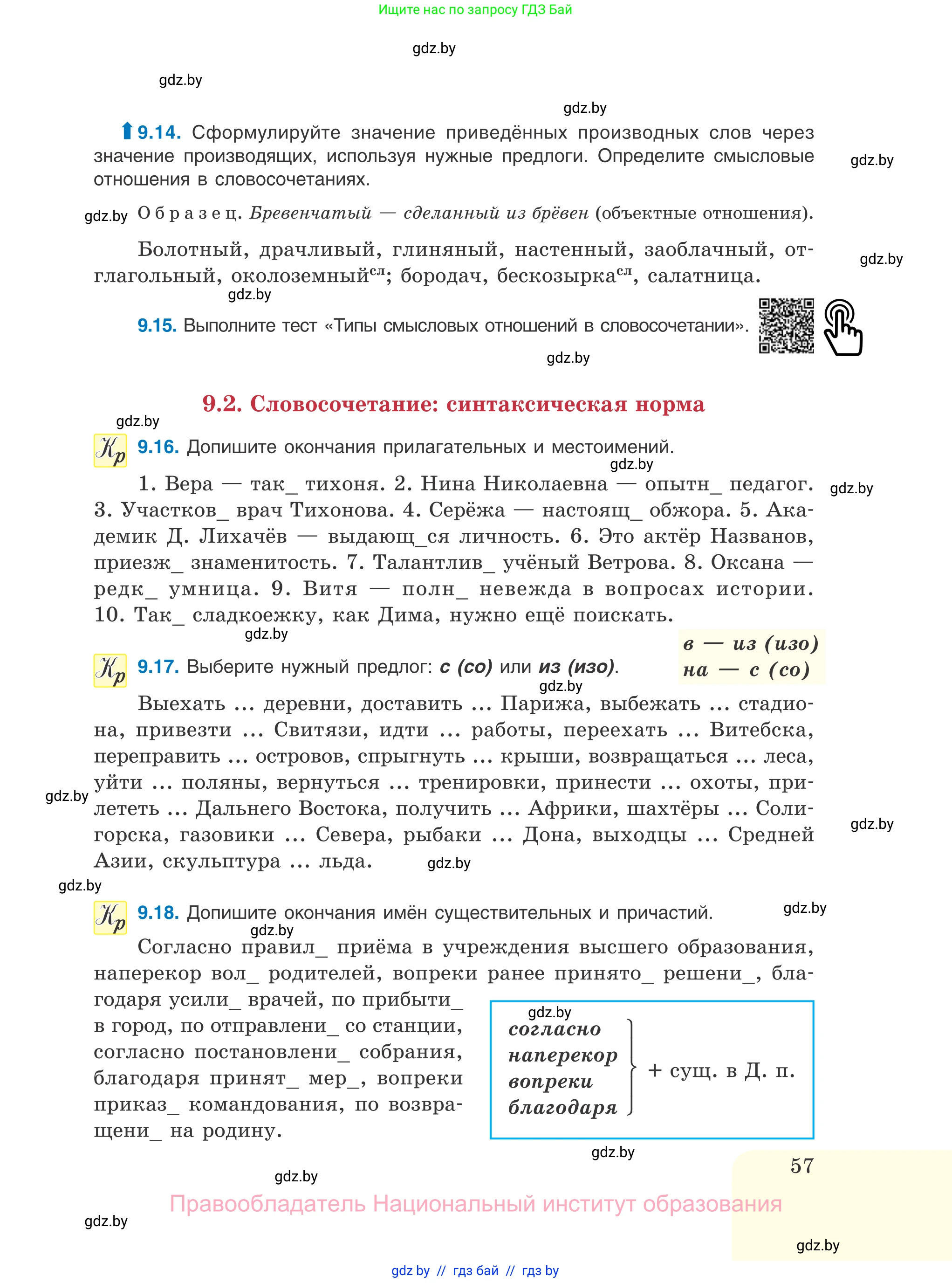 Русский язык, 11 класс Учебник, авторы: Долбик Елена Евгеньевна, Литвинко Франя Михайловна, Мурина Лариса Александровна, Шиманович Т В, Таяновская И В, Орловская О Я, издательство Национальный институт образования, Минск, 2021, страница 57