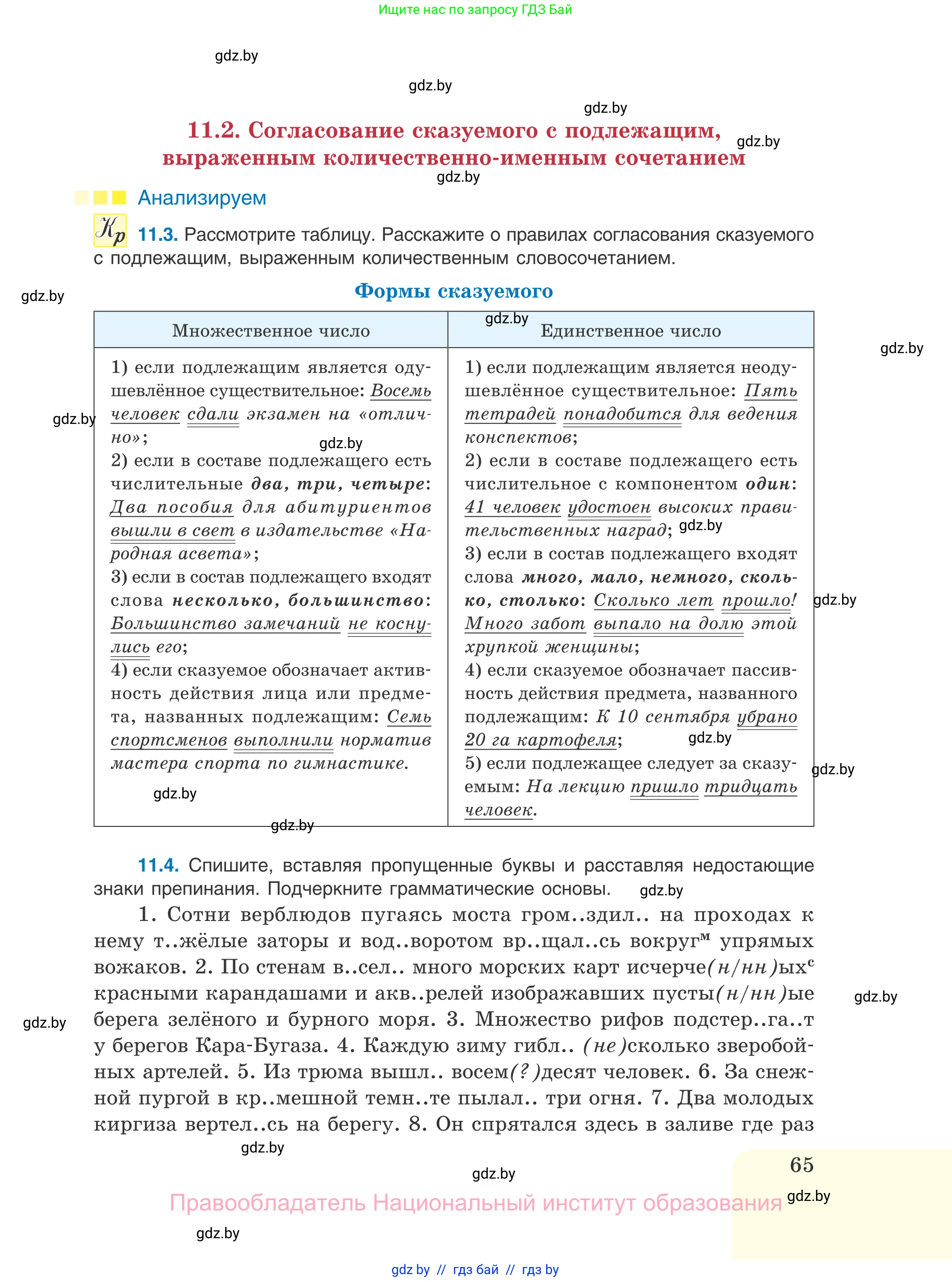Русский язык, 11 класс Учебник, авторы: Долбик Елена Евгеньевна, Литвинко Франя Михайловна, Мурина Лариса Александровна, Шиманович Т В, Таяновская И В, Орловская О Я, издательство Национальный институт образования, Минск, 2021, страница 65