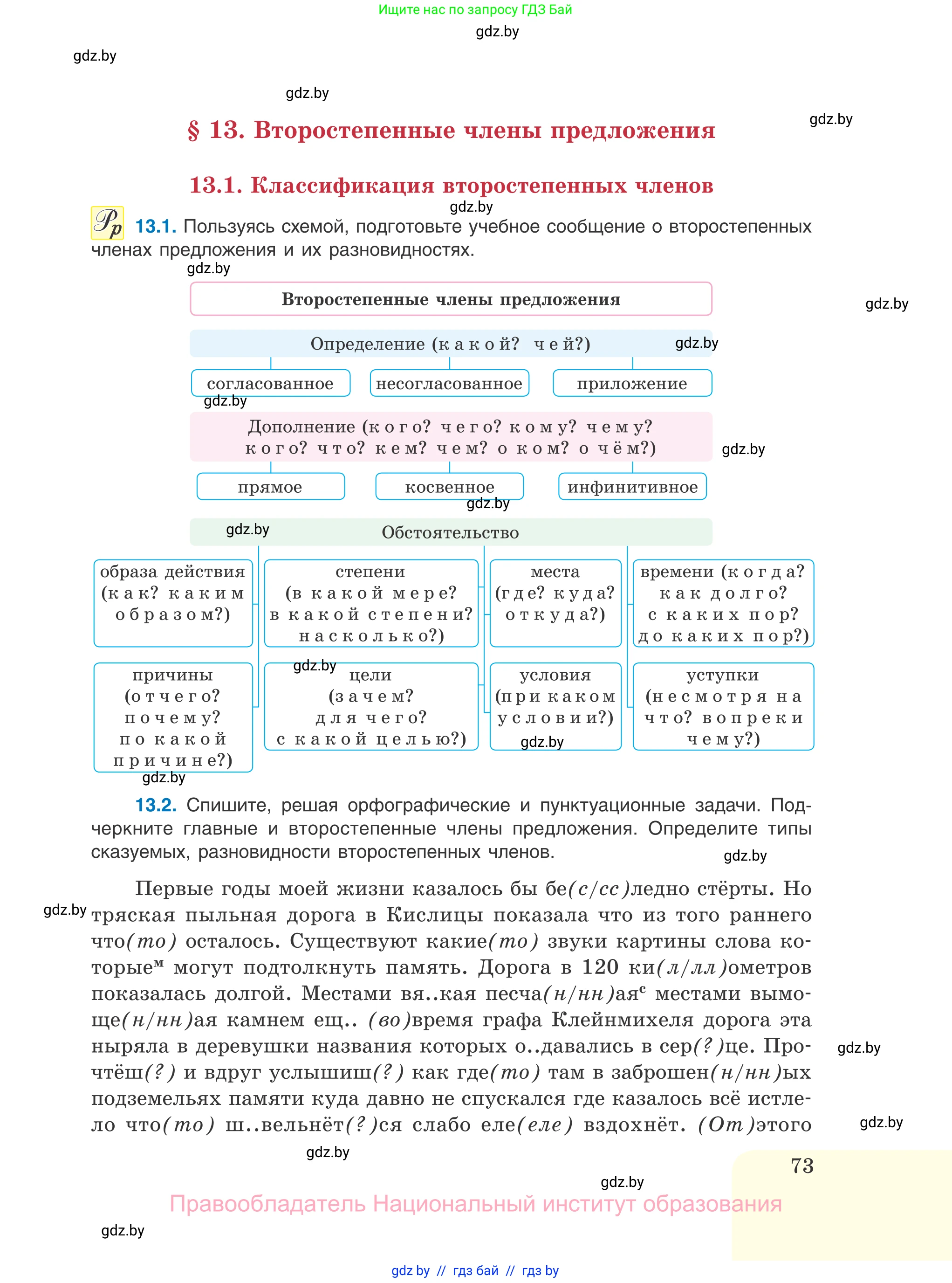 Русский язык, 11 класс Учебник, авторы: Долбик Елена Евгеньевна, Литвинко Франя Михайловна, Мурина Лариса Александровна, Шиманович Т В, Таяновская И В, Орловская О Я, издательство Национальный институт образования, Минск, 2021, страница 73