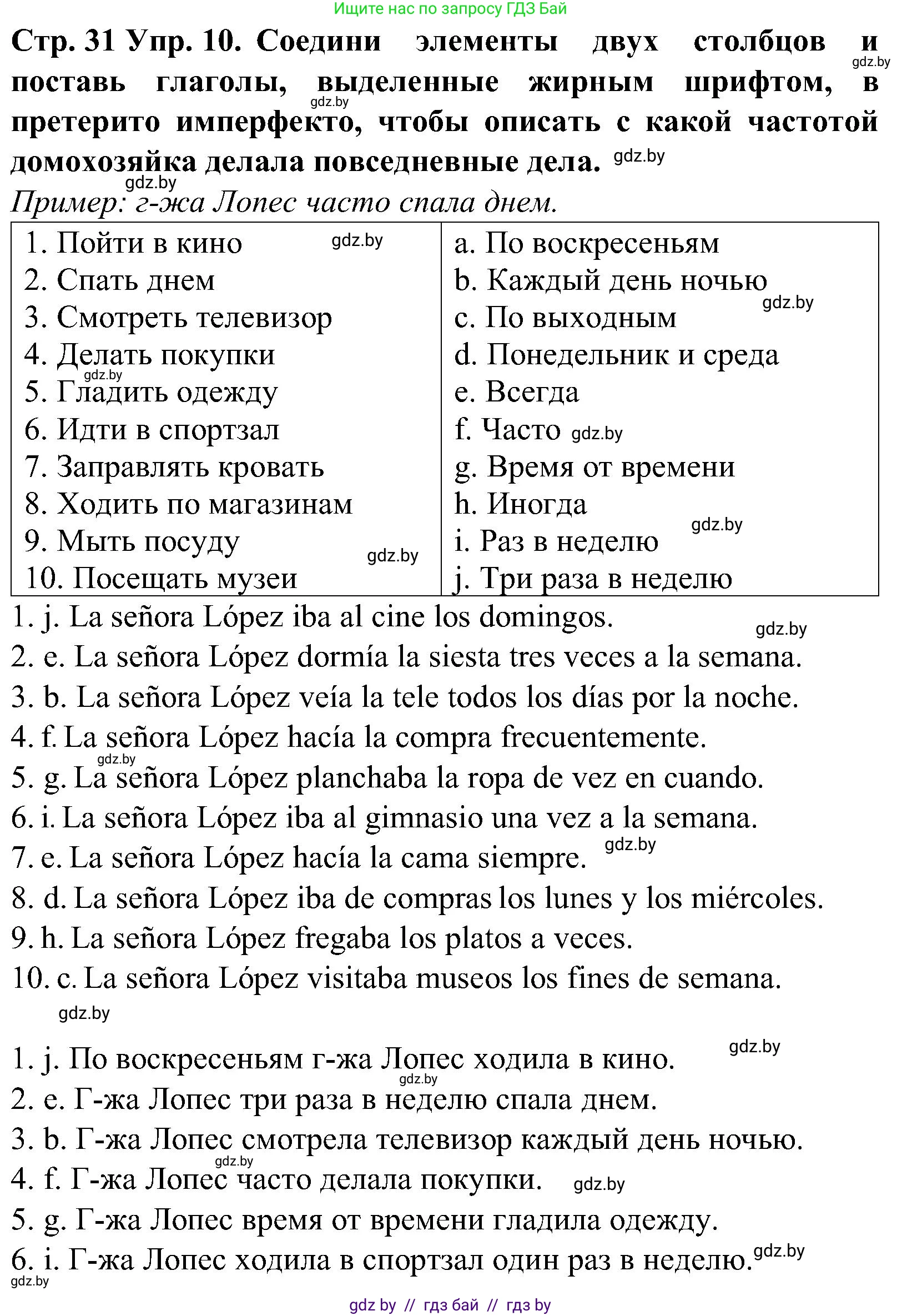 Испанский язык, 5 класс Учебник, автор: Гриневич Елена Карловна, издательство Вышэйшая школа, Минск, 2015, оранжевого цвета, Часть 1, страница 31, номер 10, Решение