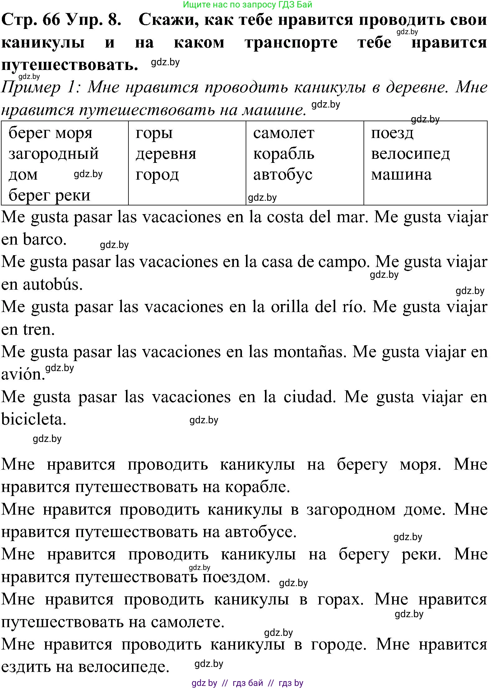 Испанский язык, 5 класс Учебник, автор: Гриневич Елена Карловна, издательство Вышэйшая школа, Минск, 2015, оранжевого цвета, Часть 1, страница 66, номер 8, Решение