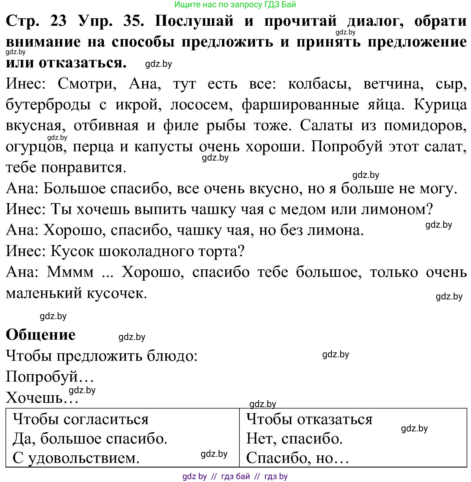 Испанский язык, 5 класс Учебник, автор: Гриневич Елена Карловна, издательство Вышэйшая школа, Минск, 2015, оранжевого цвета, Часть 2, страница 23, номер 35, Решение