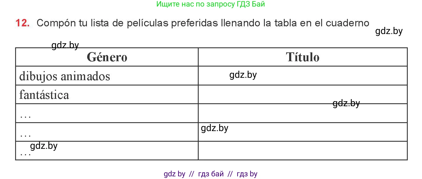 Испанский язык, 8 класс Учебник, авторы: Цыбулева Татьяна Эдуардовна, Пушкина Ольга Александровна, издательство Издательский центр БГУ, Минск, 2016, оранжевого цвета, страница 122, номер 12, Условие