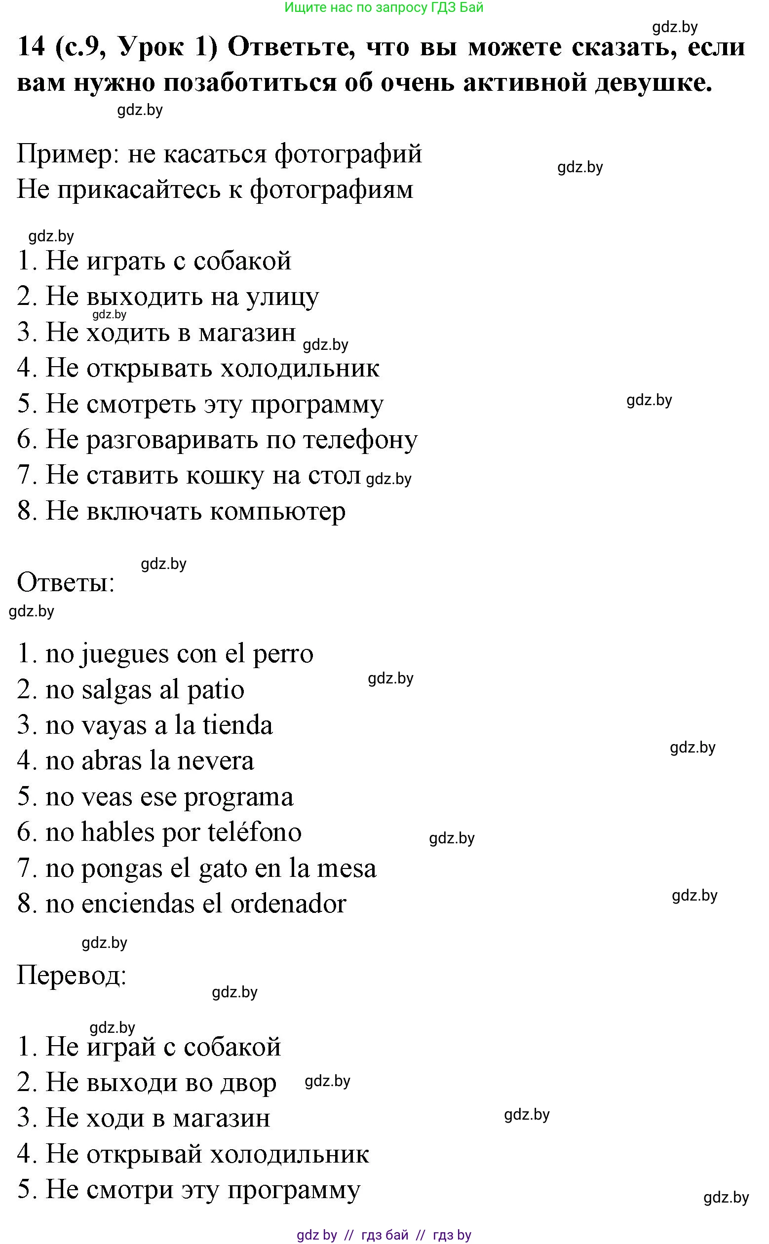 Испанский язык, 8 класс Учебник, автор: Гриневич Елена Карловна, издательство Вышэйшая школа, Минск, 2011, оранжевого цвета, страница 9, номер 14, Решение