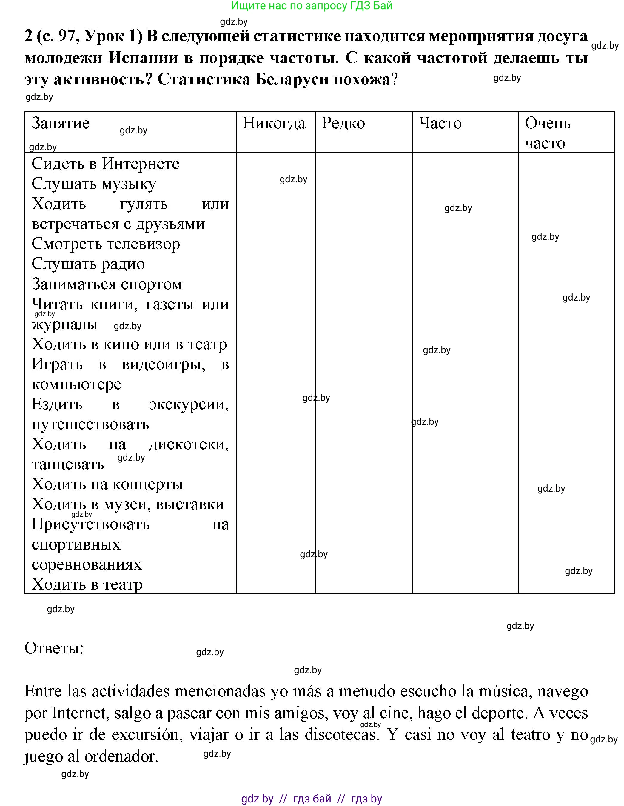 Испанский язык, 9 класс Учебник, авторы: Цыбулева Татьяна Эдуардовна, Пушкина Ольга Александровна, издательство Издательский центр БГУ, Минск, 2017, страница 98, номер 2, Решение