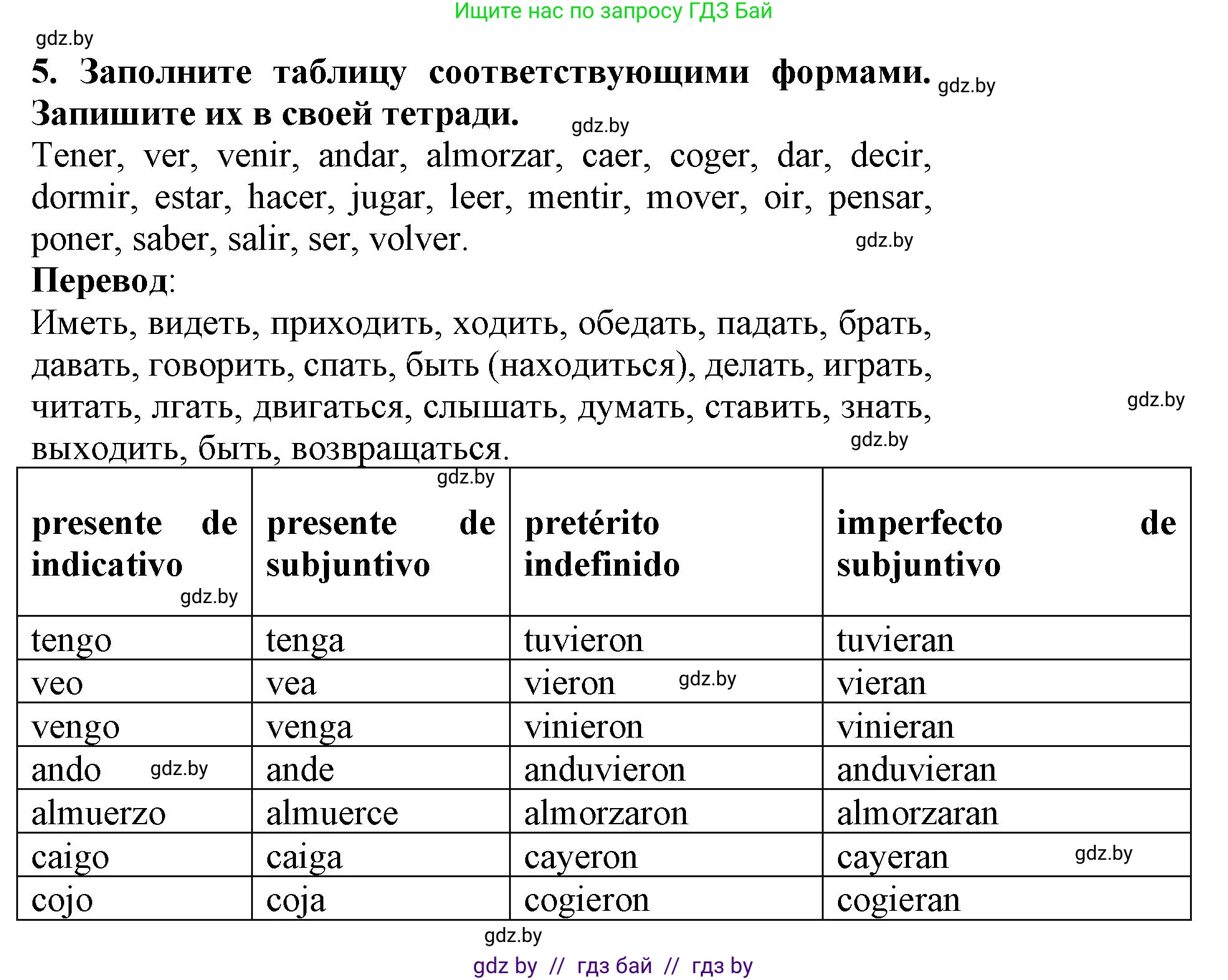 Испанский язык, 9 класс Учебник, авторы: Цыбулева Татьяна Эдуардовна, Пушкина Ольга Александровна, издательство Издательский центр БГУ, Минск, 2017, страница 106, номер 5, Решение