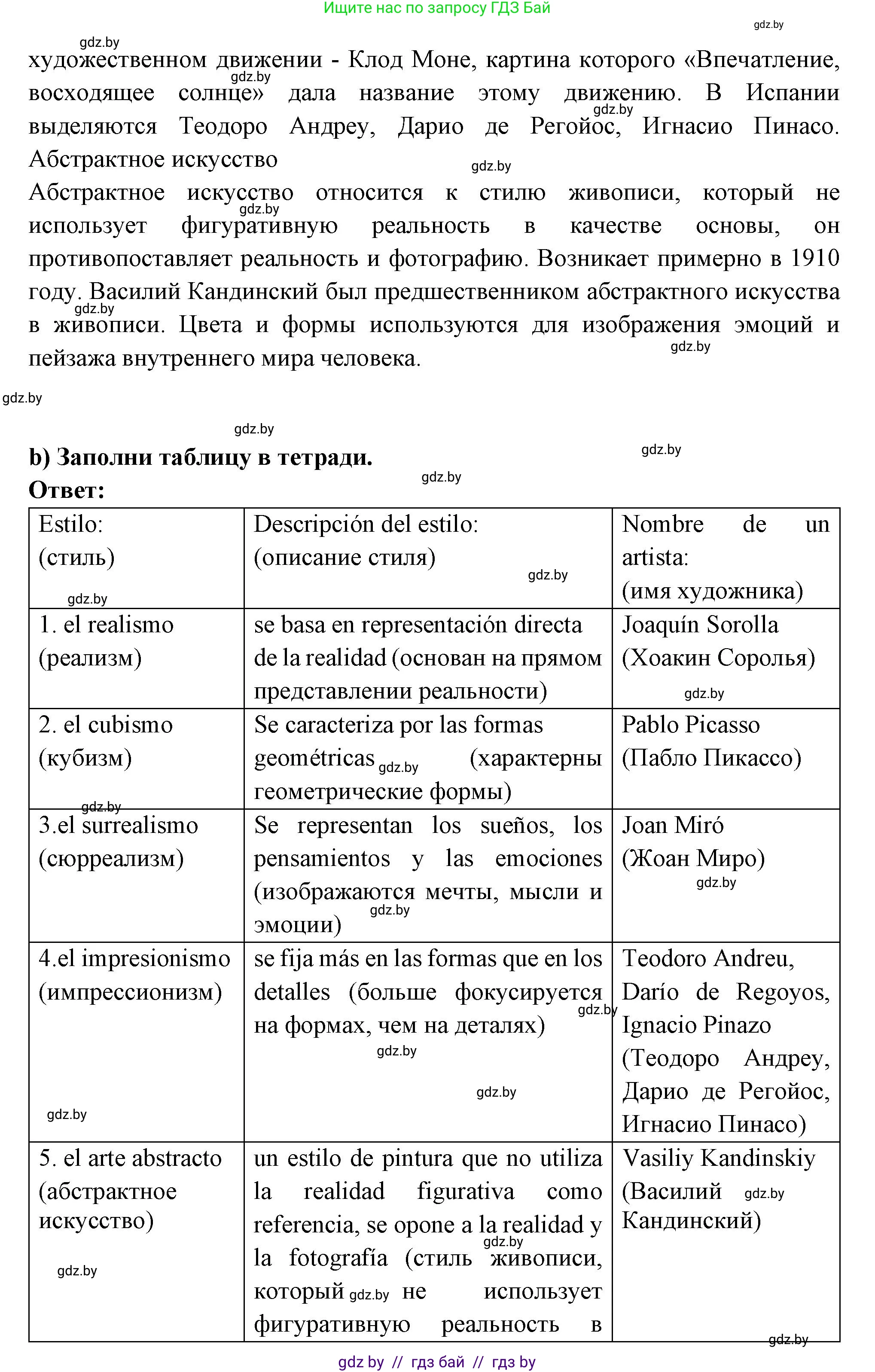 Испанский язык, 10 класс Учебник, авторы: Цыбулева Татьяна Эдуардовна, Пушкина Ольга Александровна, Карпиевич Галина Константиновна, издательство Издательский центр БГУ, Минск, 2019, оранжевого цвета, страница 98, номер 3, Решение (продолжение 2)