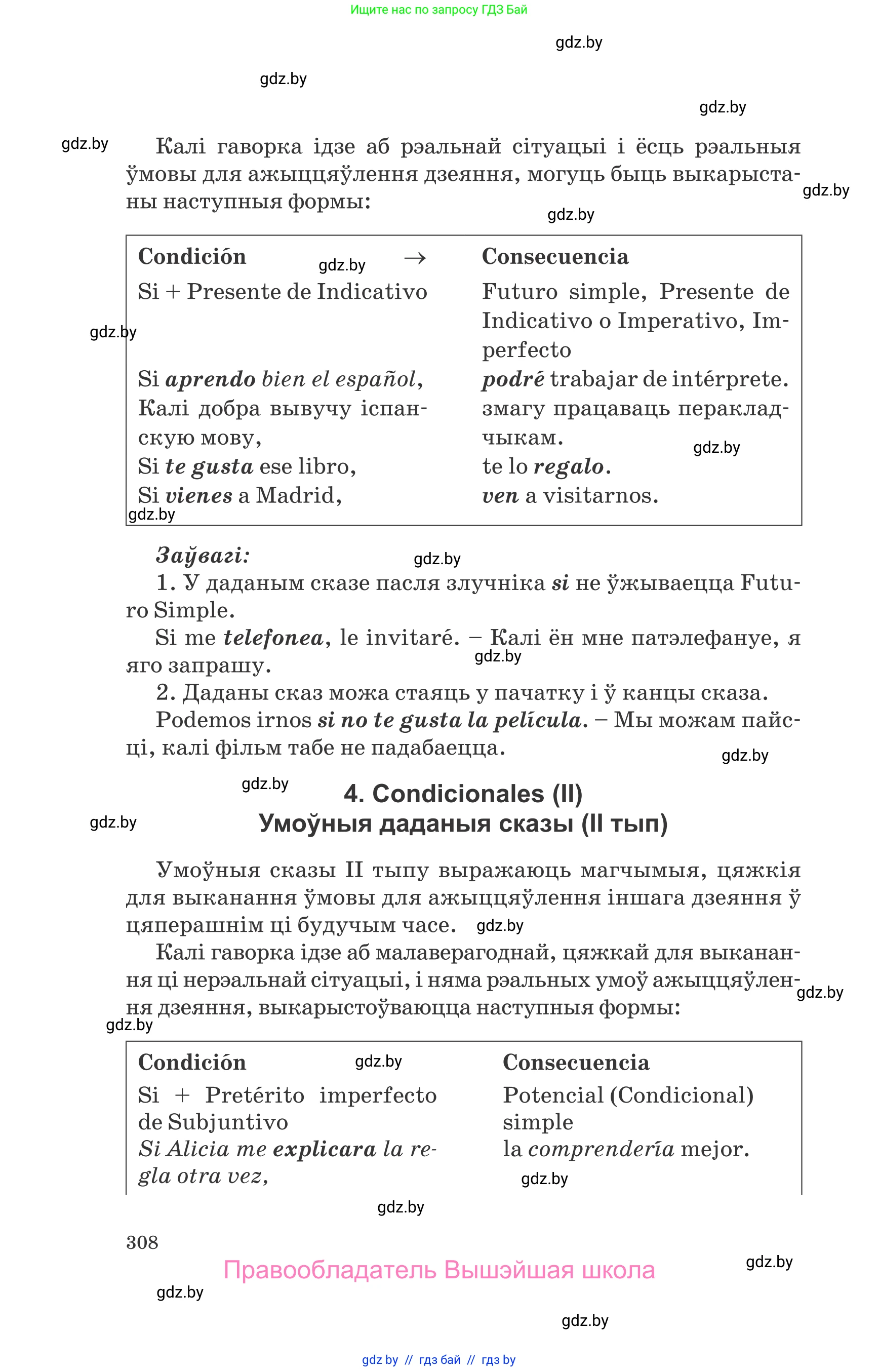 Испанский язык, 10 класс Учебник, авторы: Гриневич Елена Карловна, Янукенас Ольга Викторовна, издательство Вышэйшая школа, Минск, 2019, оранжевого цвета, страница 308
