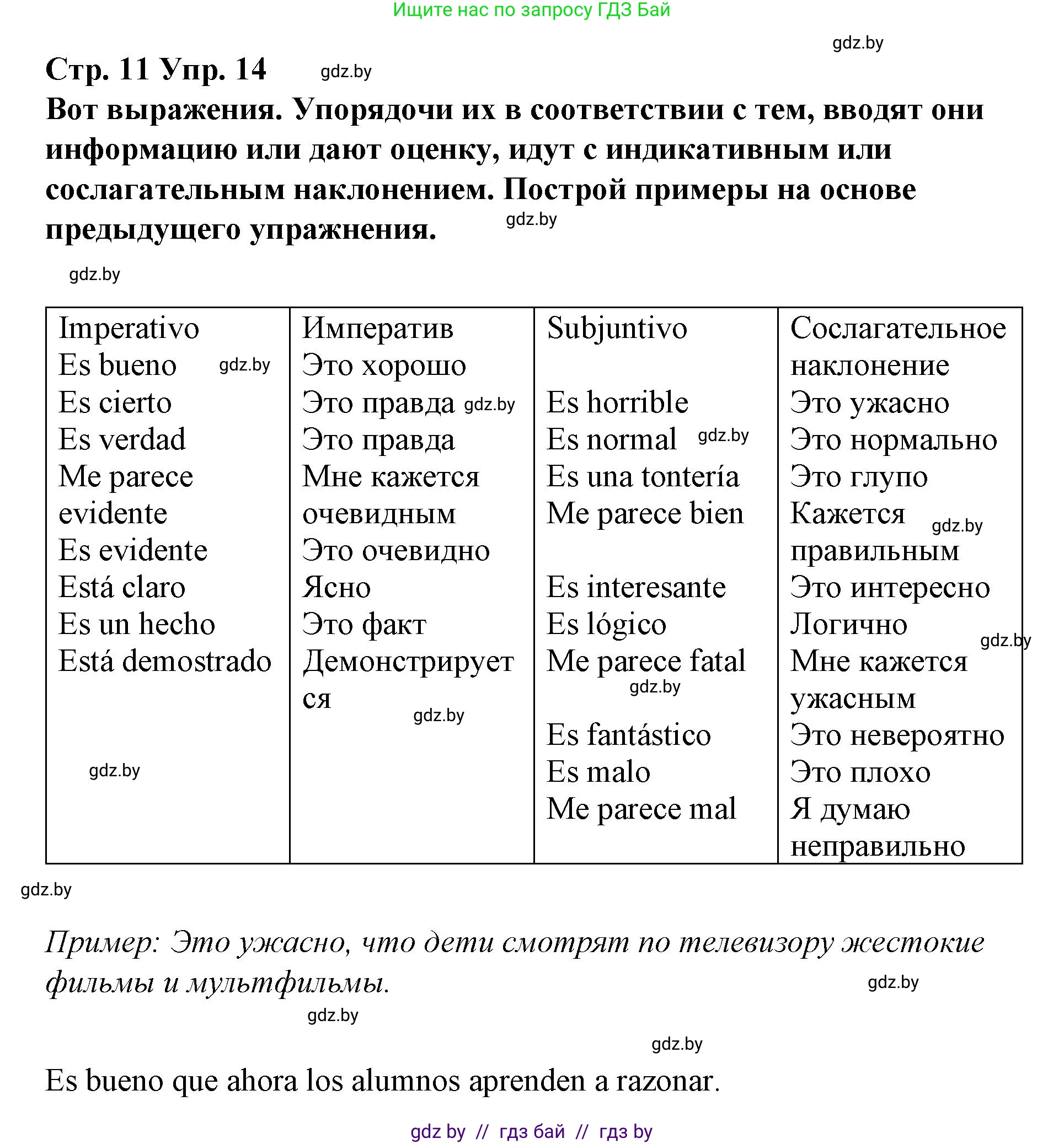 Испанский язык, 10 класс Учебник, авторы: Гриневич Елена Карловна, Янукенас Ольга Викторовна, издательство Вышэйшая школа, Минск, 2019, оранжевого цвета, страница 11, номер 14, Решение