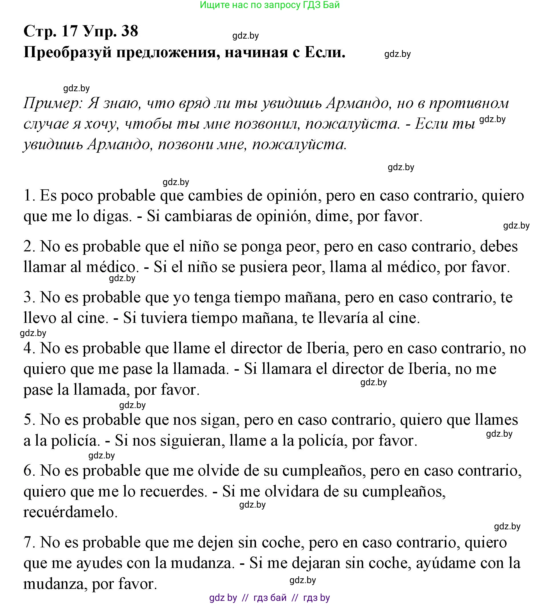 Испанский язык, 10 класс Учебник, авторы: Гриневич Елена Карловна, Янукенас Ольга Викторовна, издательство Вышэйшая школа, Минск, 2019, оранжевого цвета, страница 17, номер 38, Решение