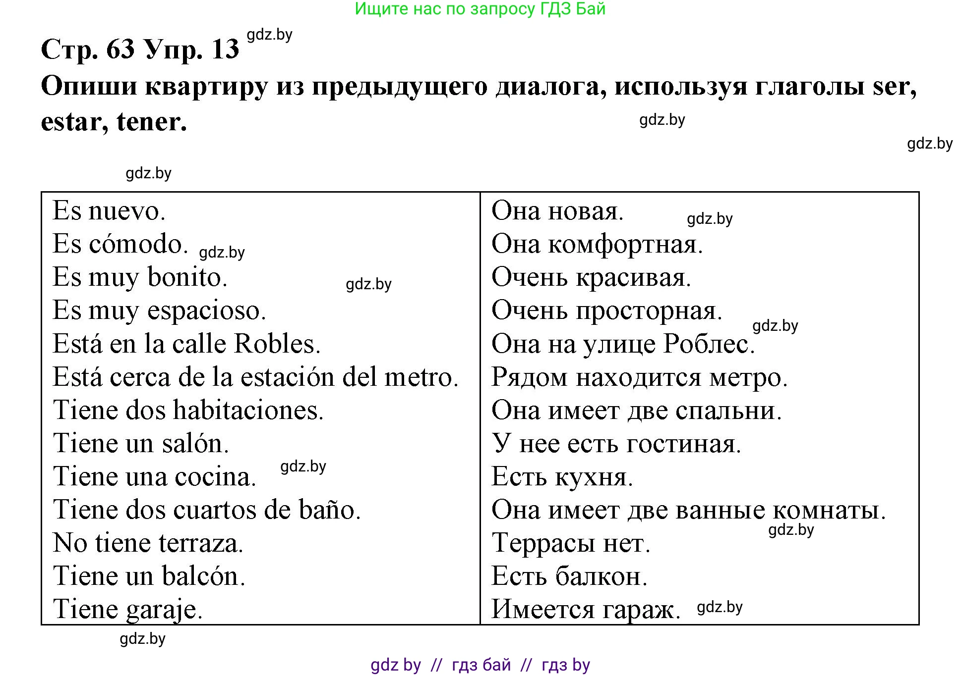 Испанский язык, 10 класс Учебник, авторы: Гриневич Елена Карловна, Янукенас Ольга Викторовна, издательство Вышэйшая школа, Минск, 2019, оранжевого цвета, страница 63, номер 13, Решение