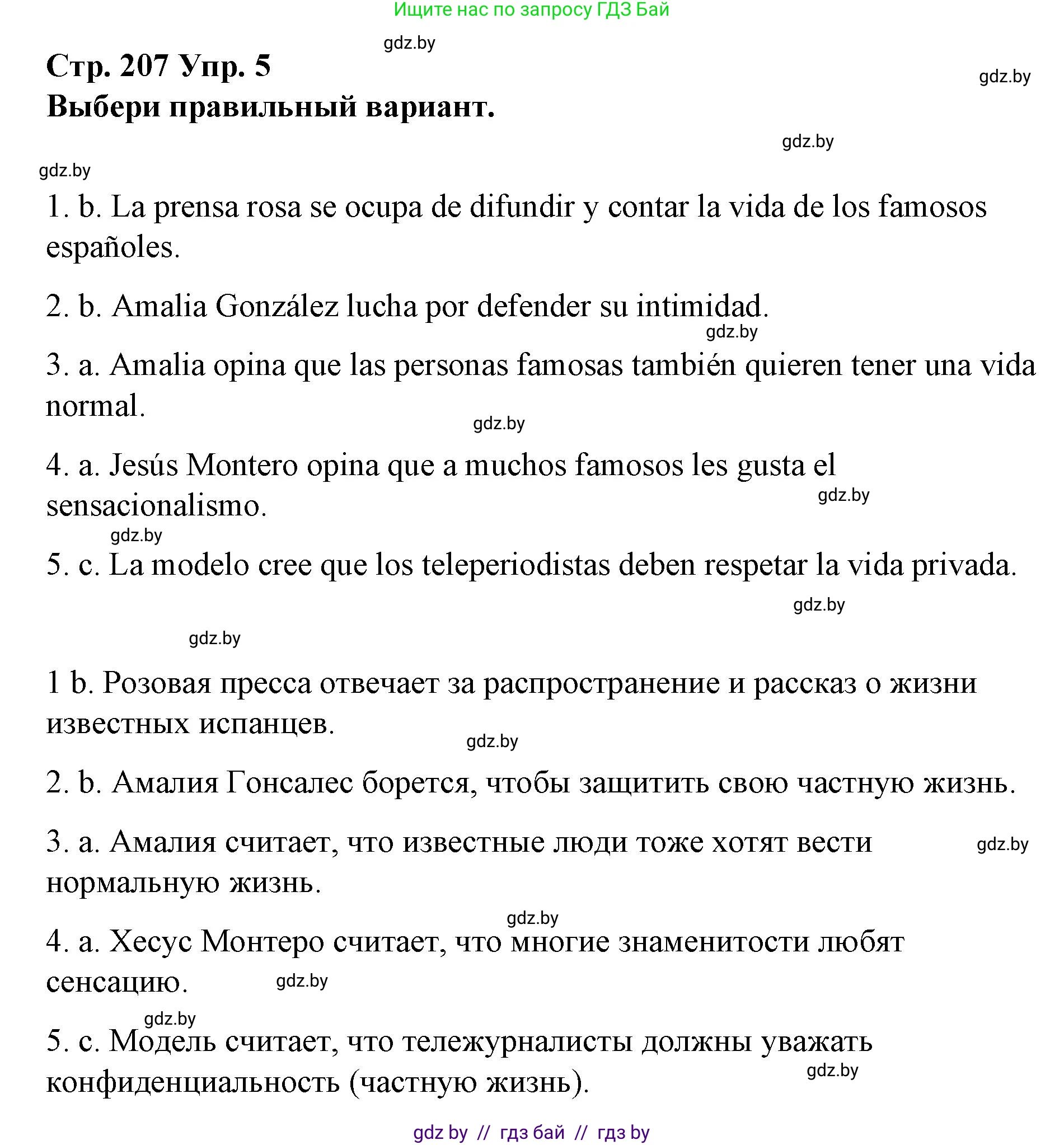 Испанский язык, 10 класс Учебник, авторы: Гриневич Елена Карловна, Янукенас Ольга Викторовна, издательство Вышэйшая школа, Минск, 2019, оранжевого цвета, страница 207, номер 5, Решение